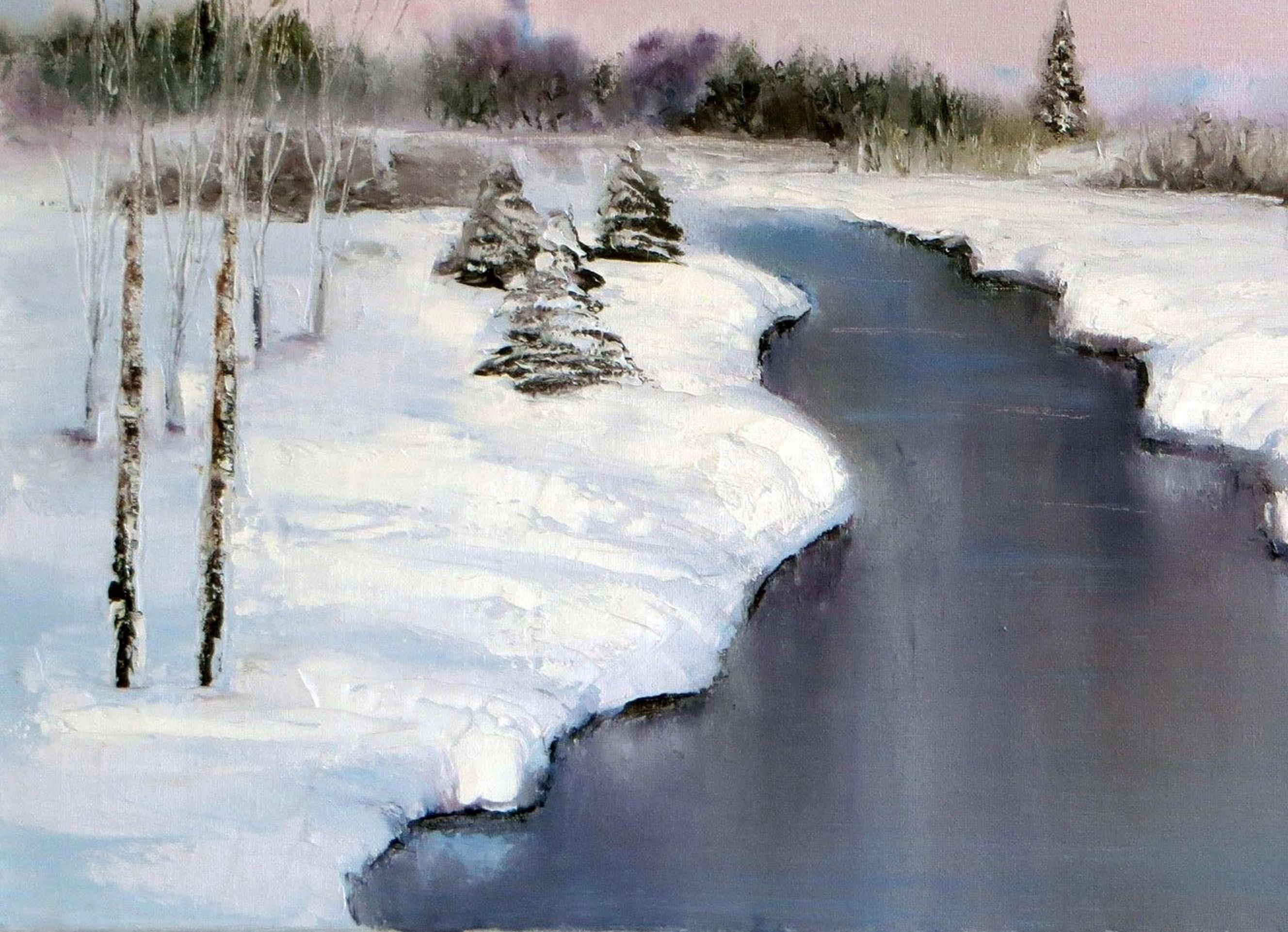 WINTER SALE! Winter landscape 50X70 oil painting For Sale 8