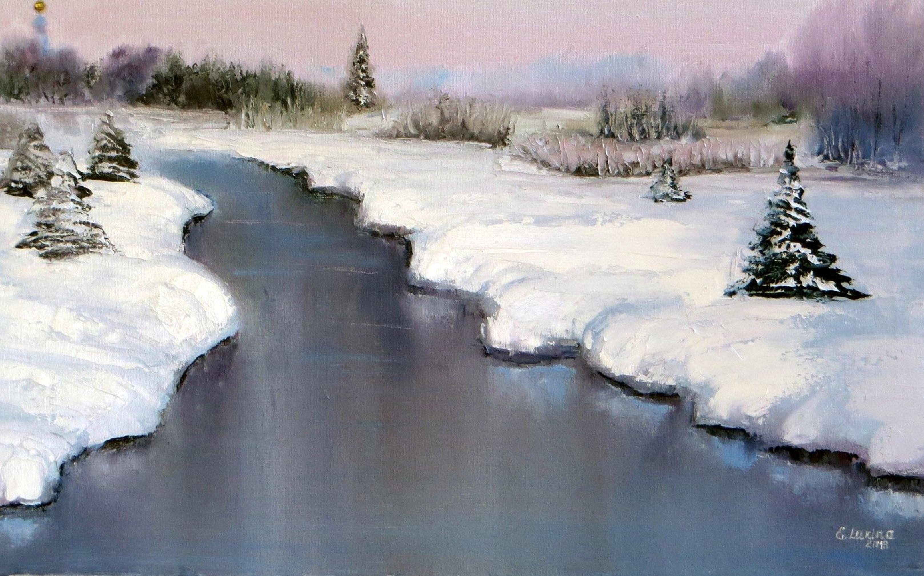 WINTER SALE! Winter landscape 50X70 oil painting For Sale 7