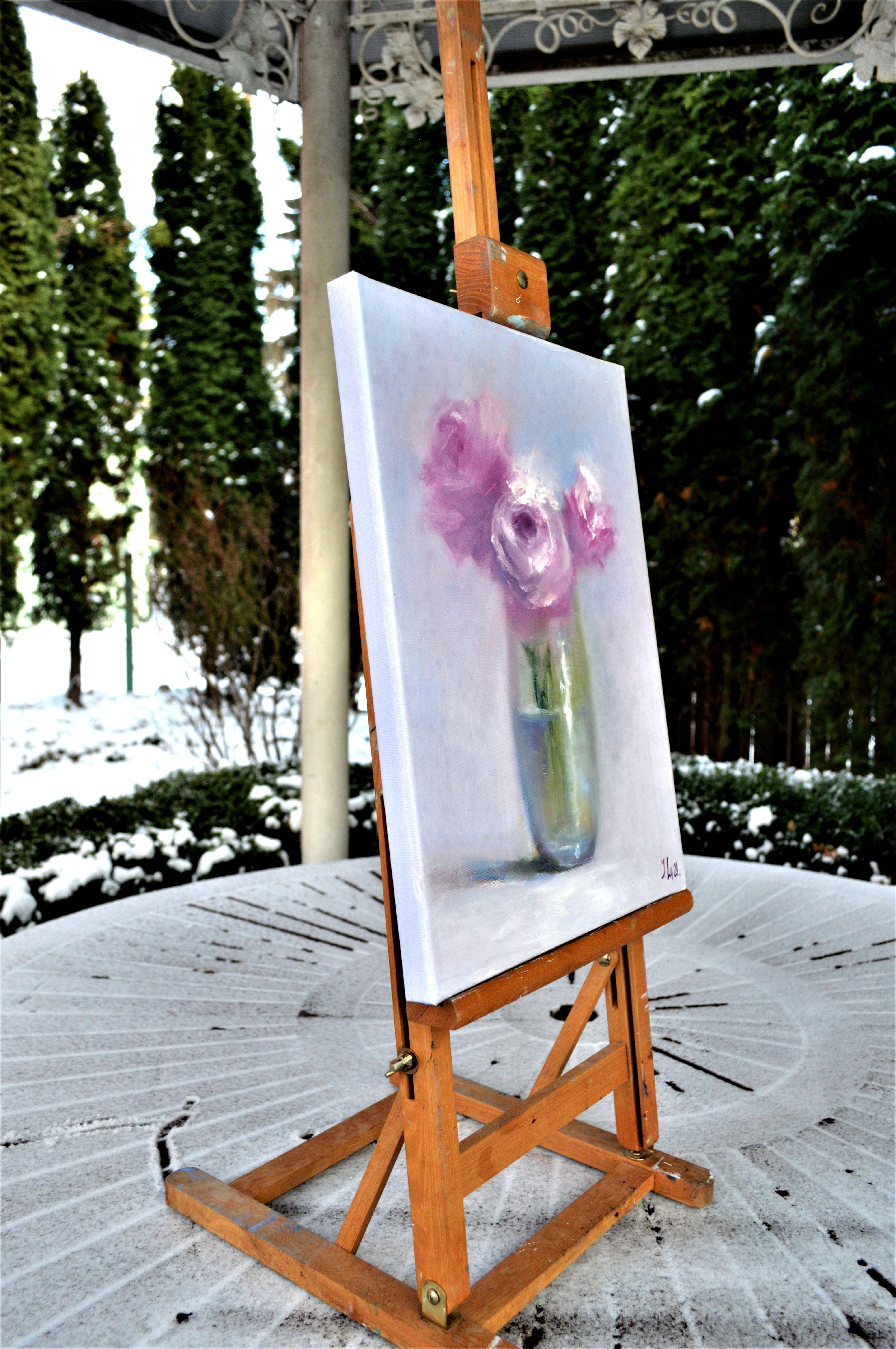 Winter roses 40X30 - Expressionist Painting by Elena Lukina
