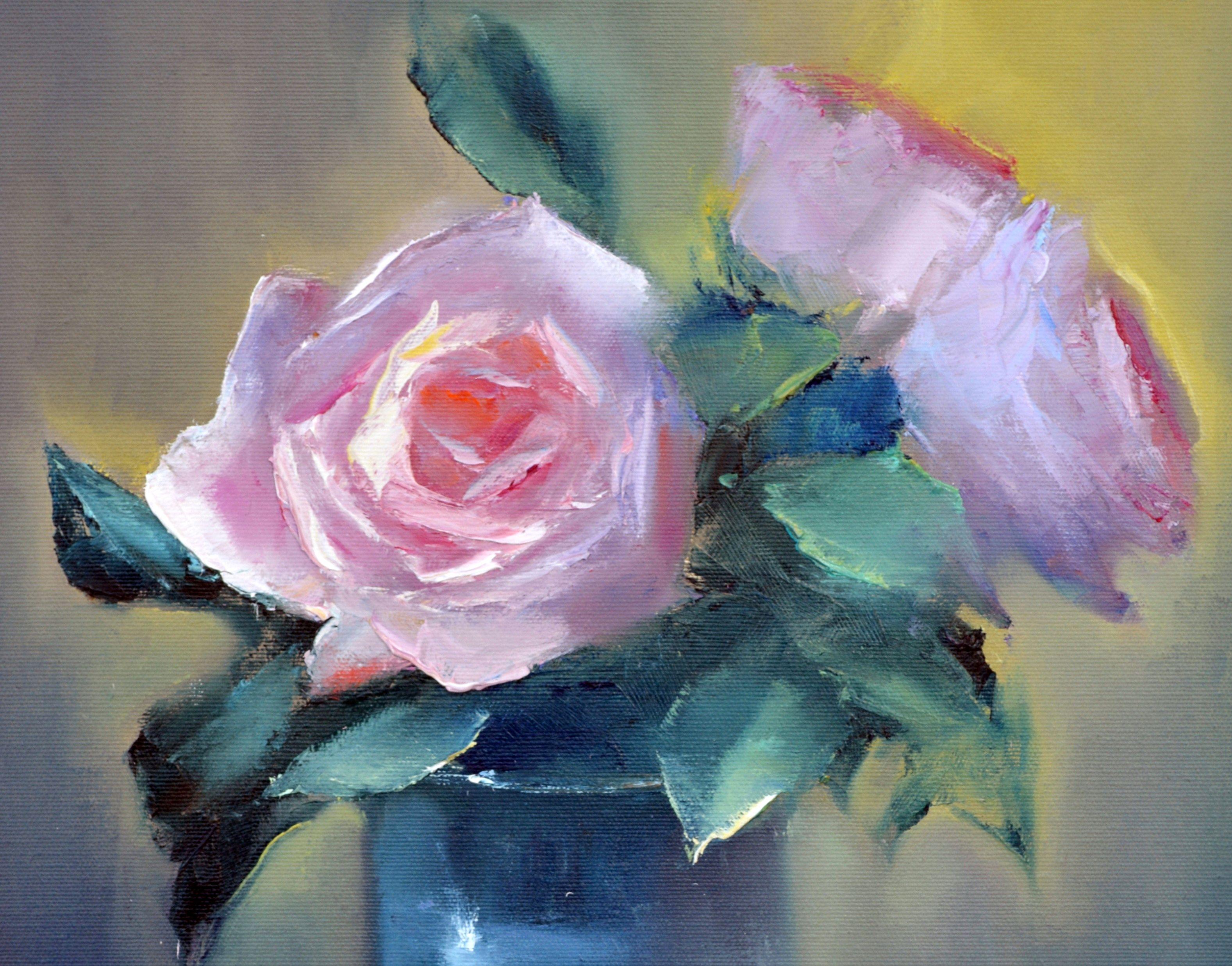Winter roses 50X40 oil on canvas - Painting by Elena Lukina