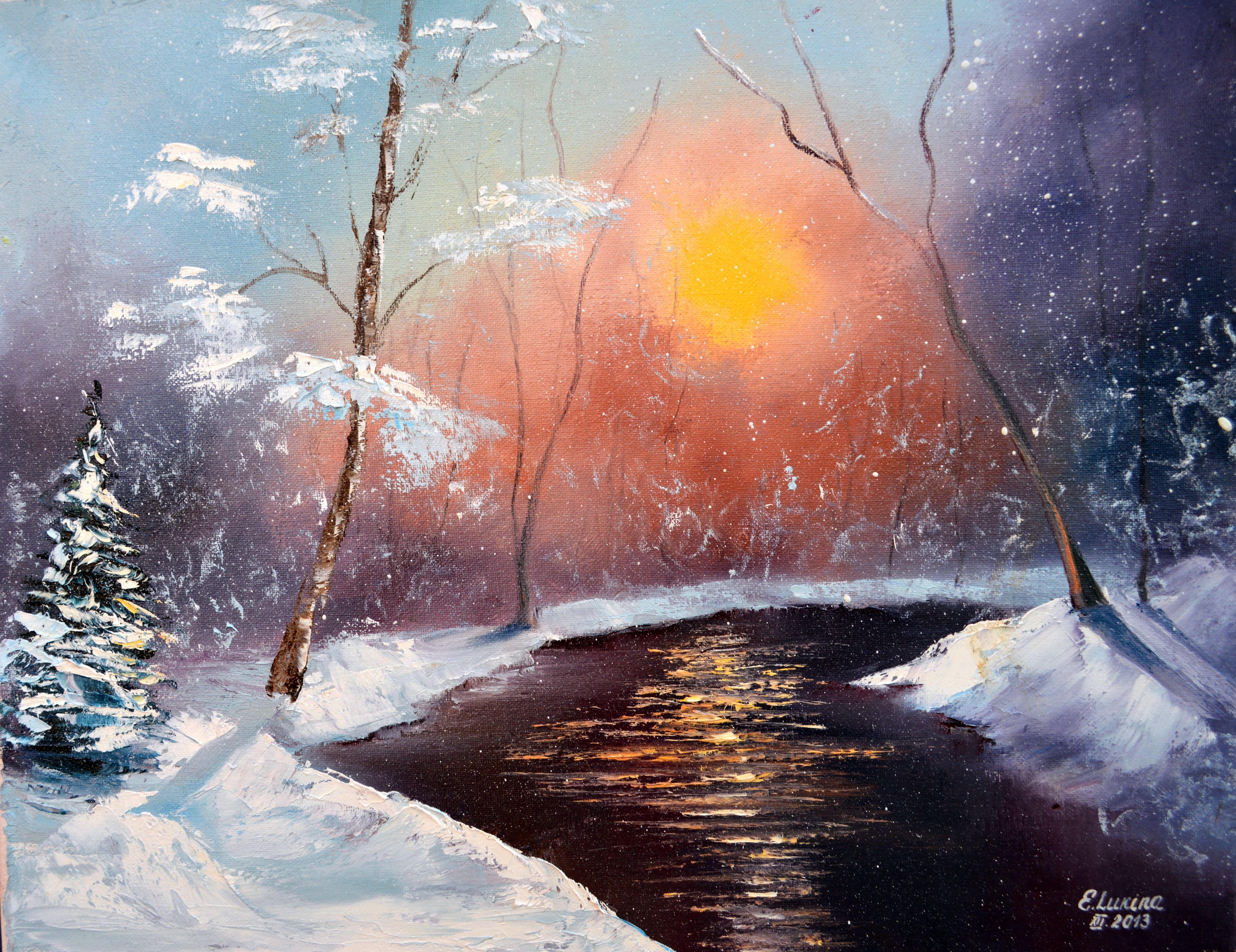 Landscape Painting Elena Lukina - A WINTER SALE !  Peinture oi avant Noël 40X50