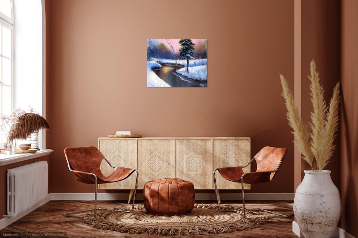 A WINTER SALE ! Peinture de Noël forêt 40X50 oi en vente 2