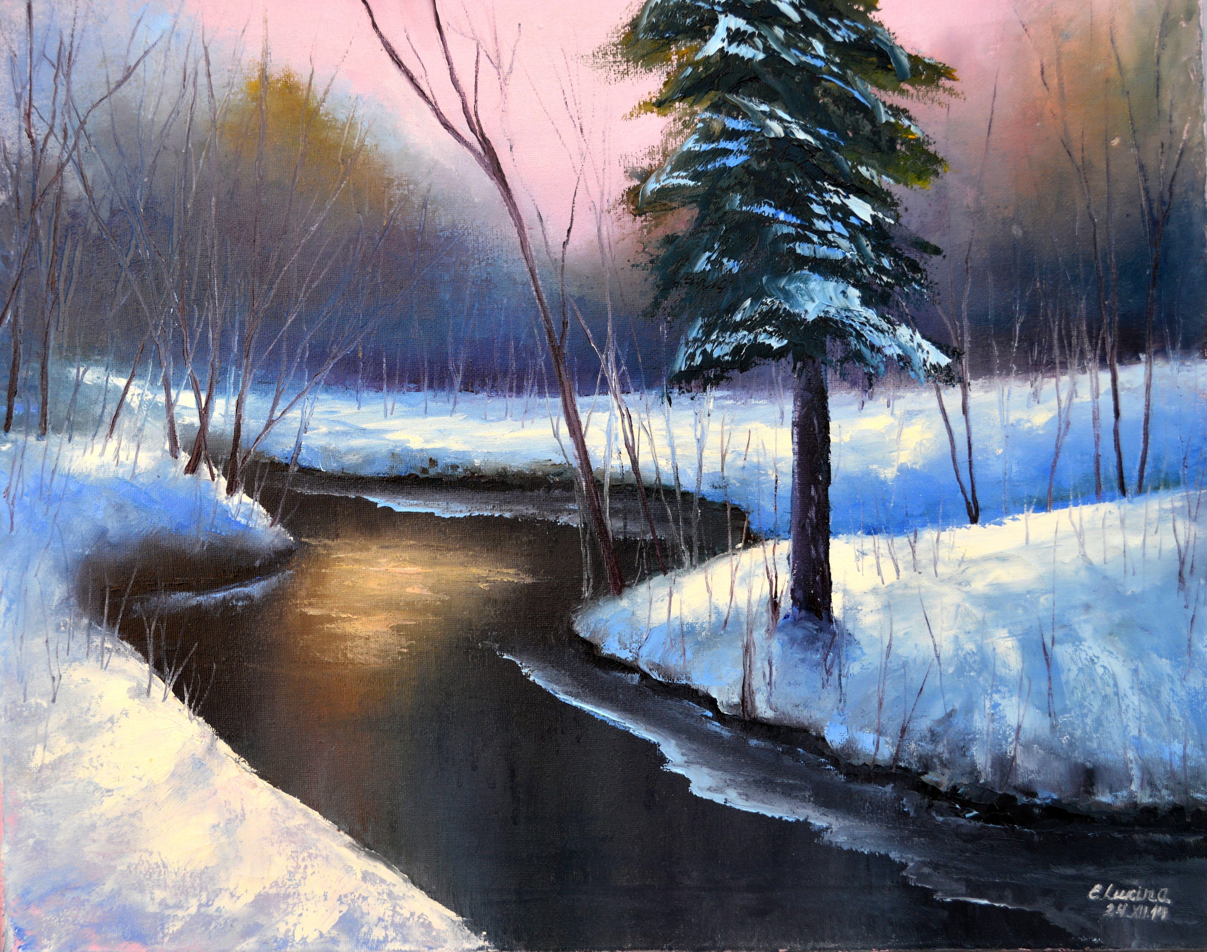 Elena Lukina Interior Painting - WINTER SALE! Christmas forest 40X50 oi painting