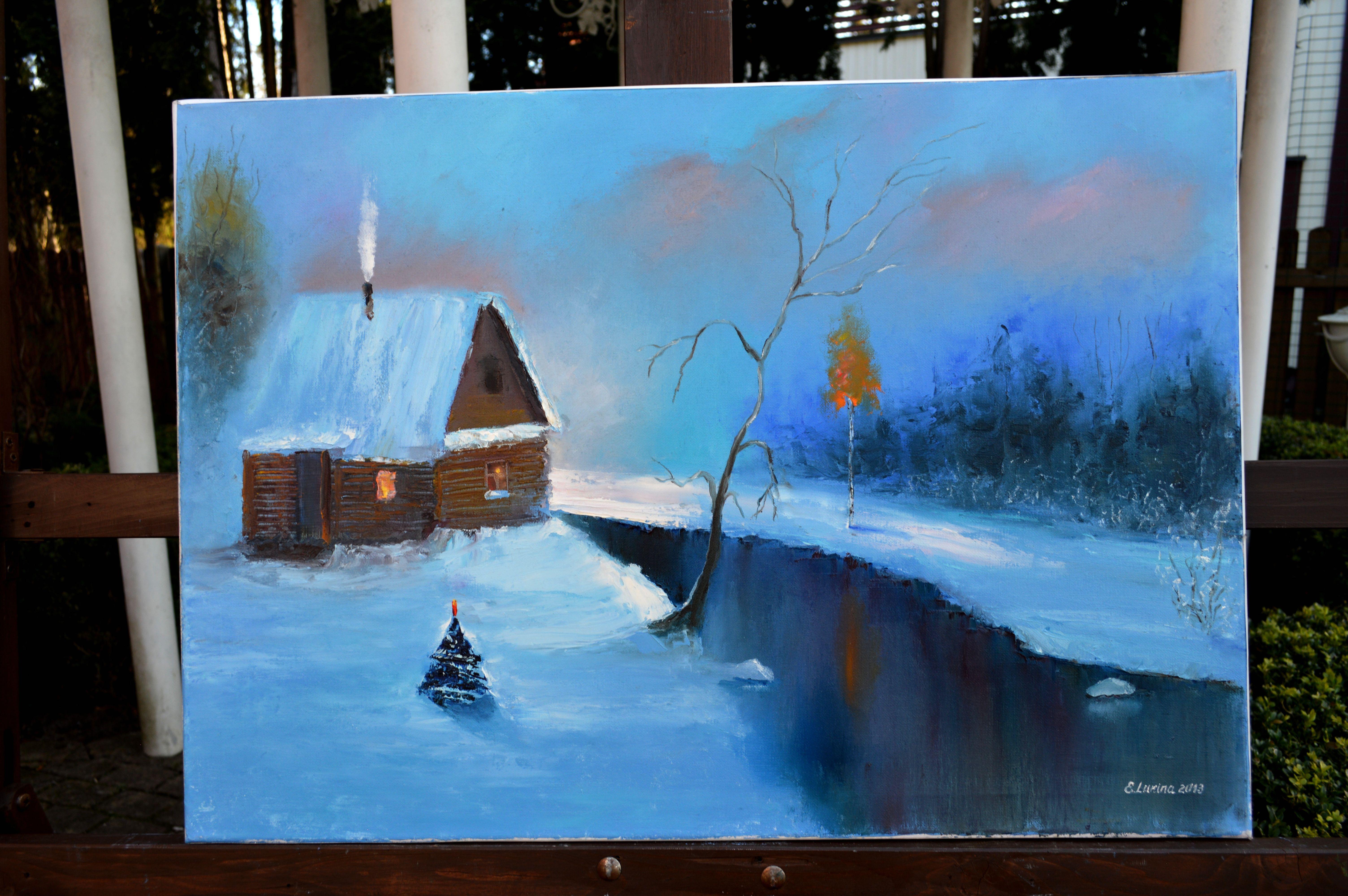WINTER SALE! Christmas is coming 50X70 oil painting - Expressionist Painting by Elena Lukina