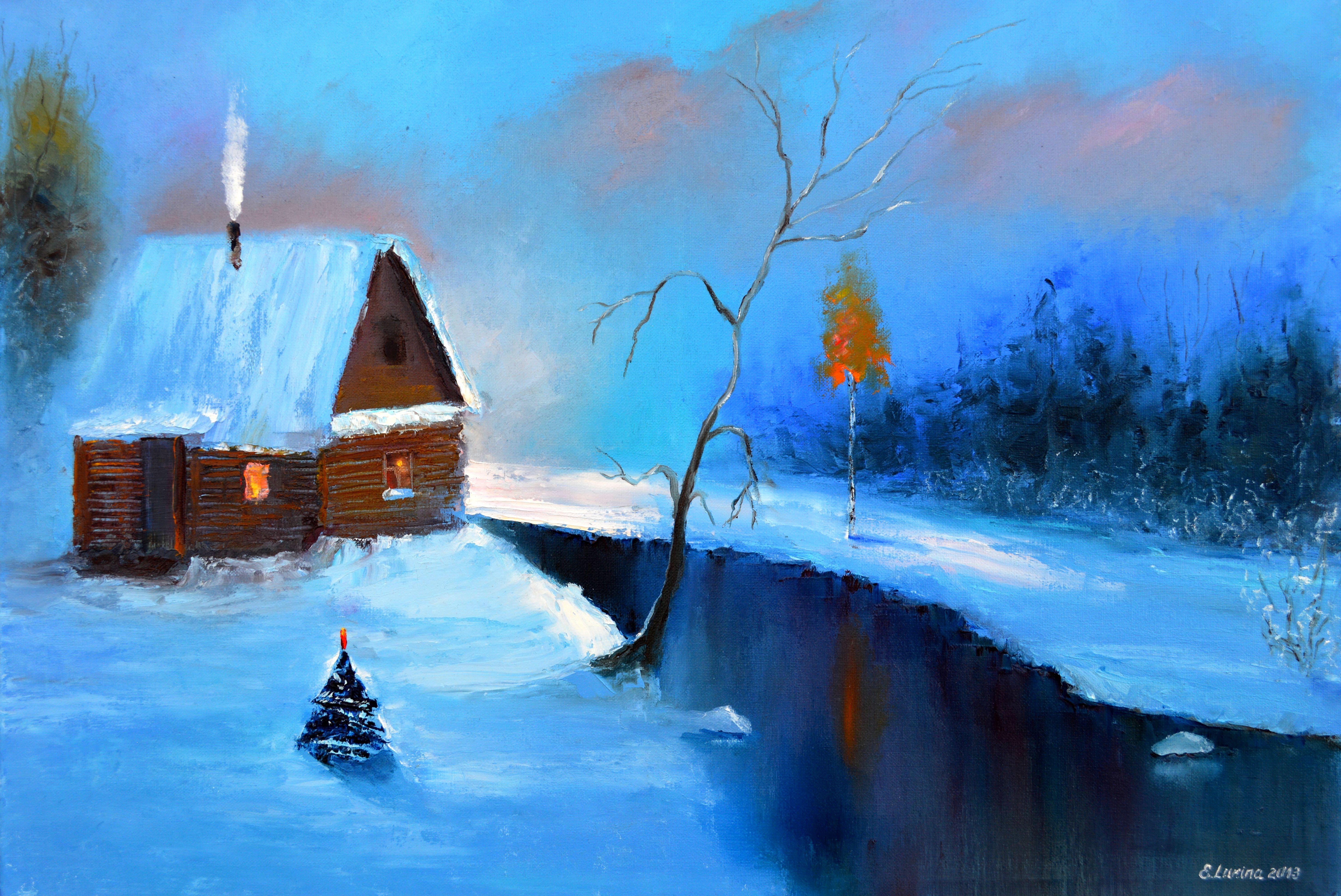 Elena Lukina Landscape Painting - WINTER SALE! Christmas is coming 50X70 oil painting