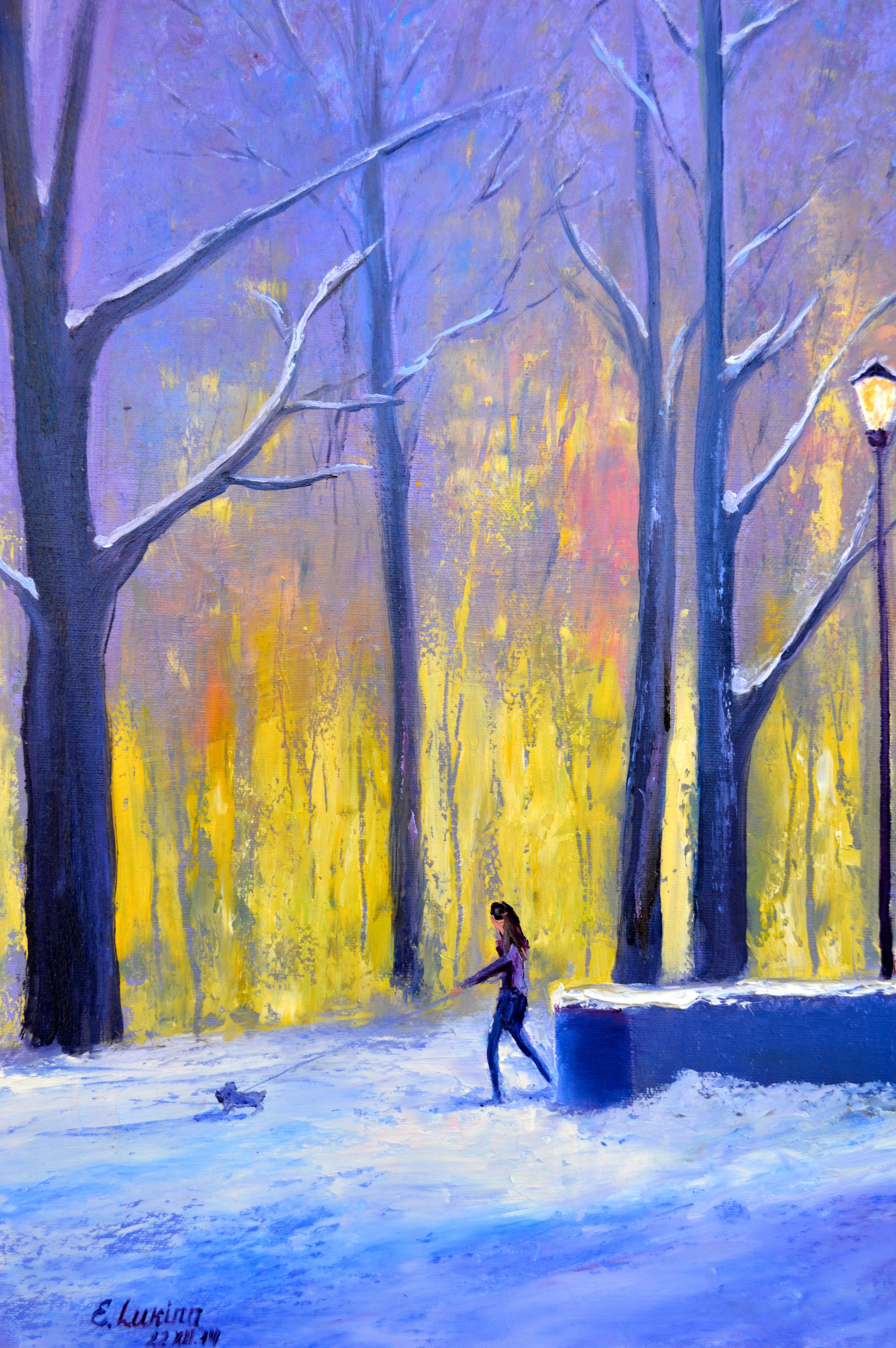 WINTER SALE! In winter park 50X70 oil painting For Sale 5