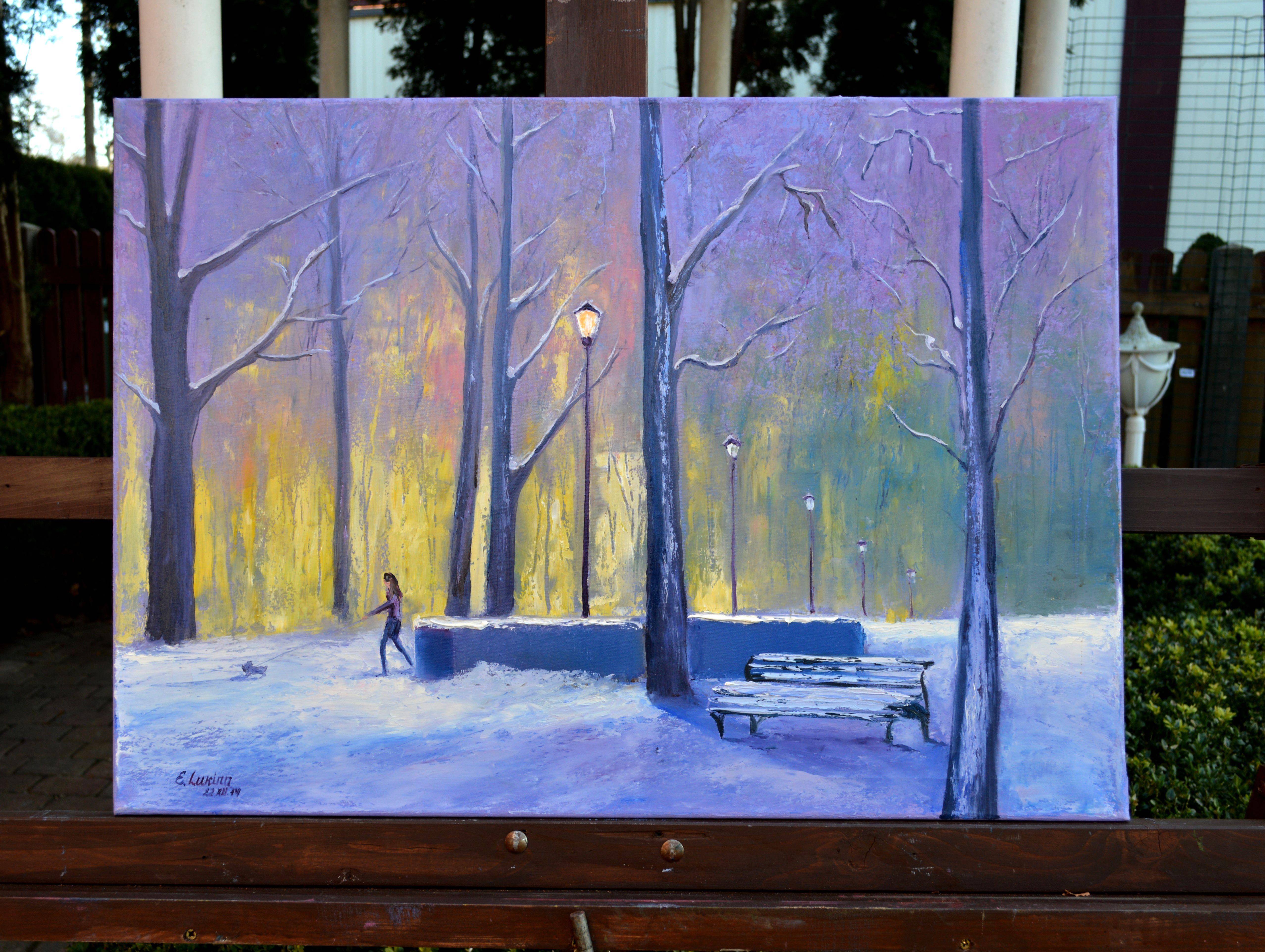 WINTER SALE! In winter park 50X70 oil painting For Sale 6
