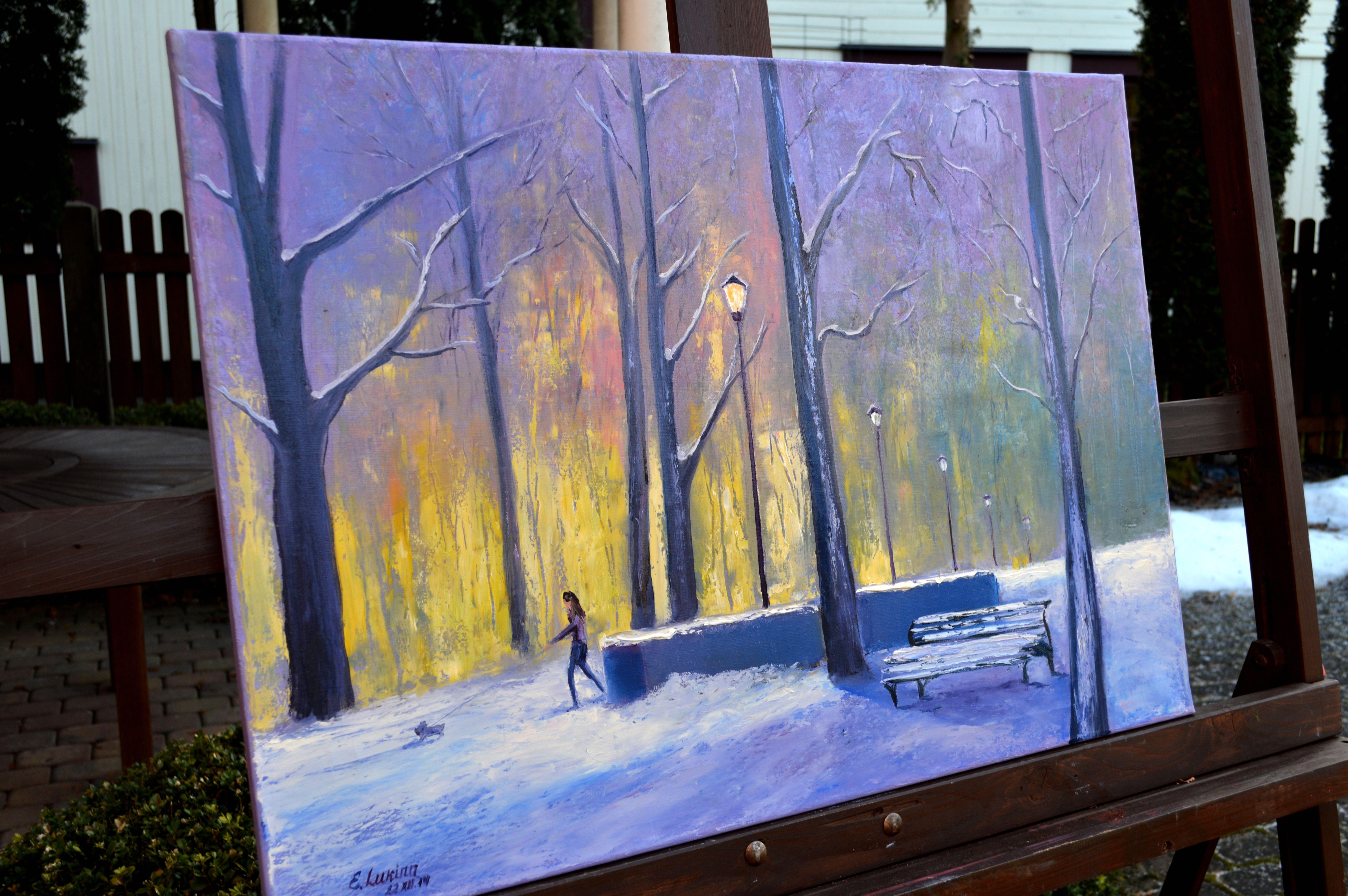 WINTER SALE! In winter park 50X70 oil painting For Sale 1