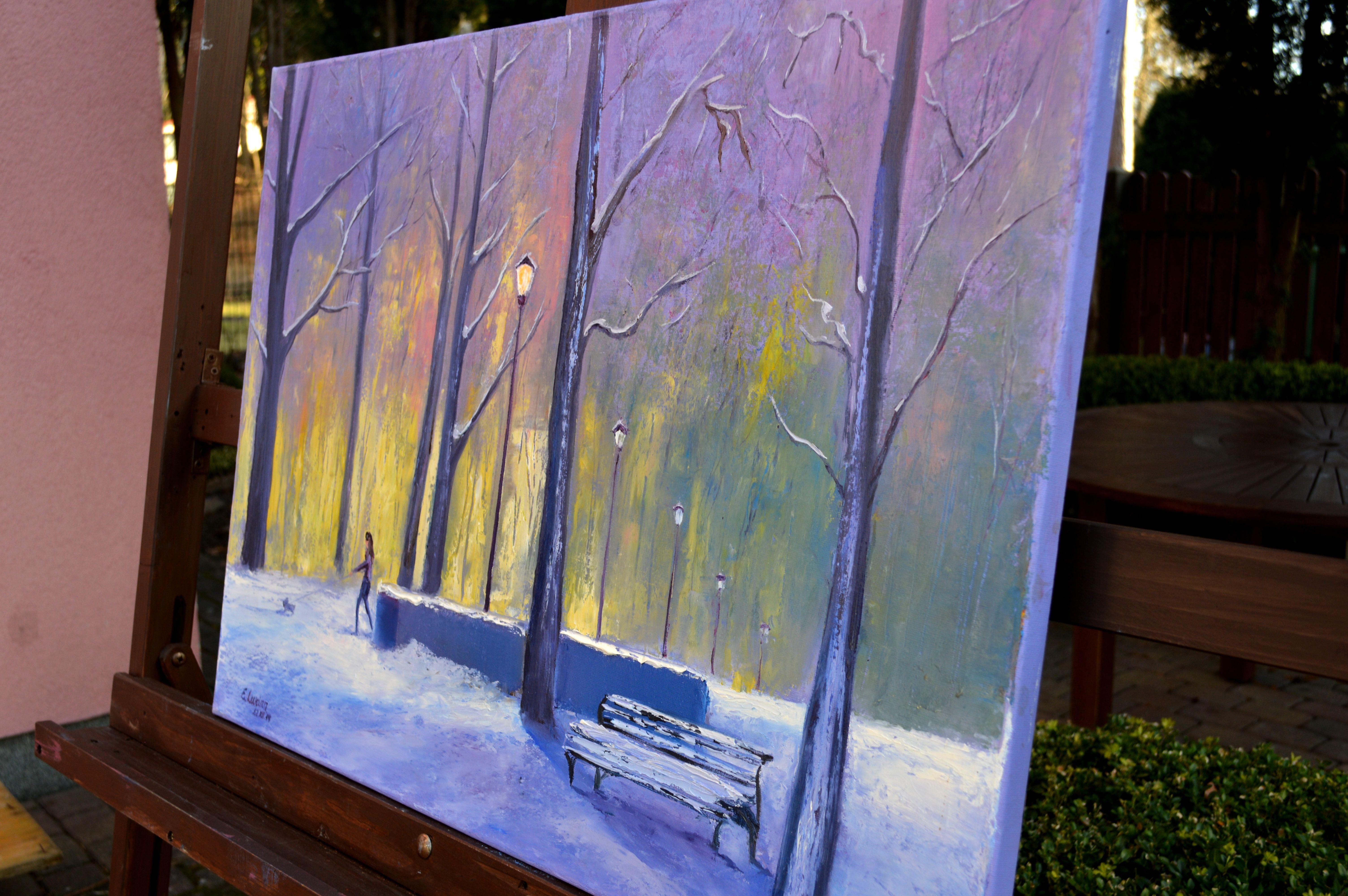 WINTER SALE! In winter park 50X70 oil painting For Sale 2