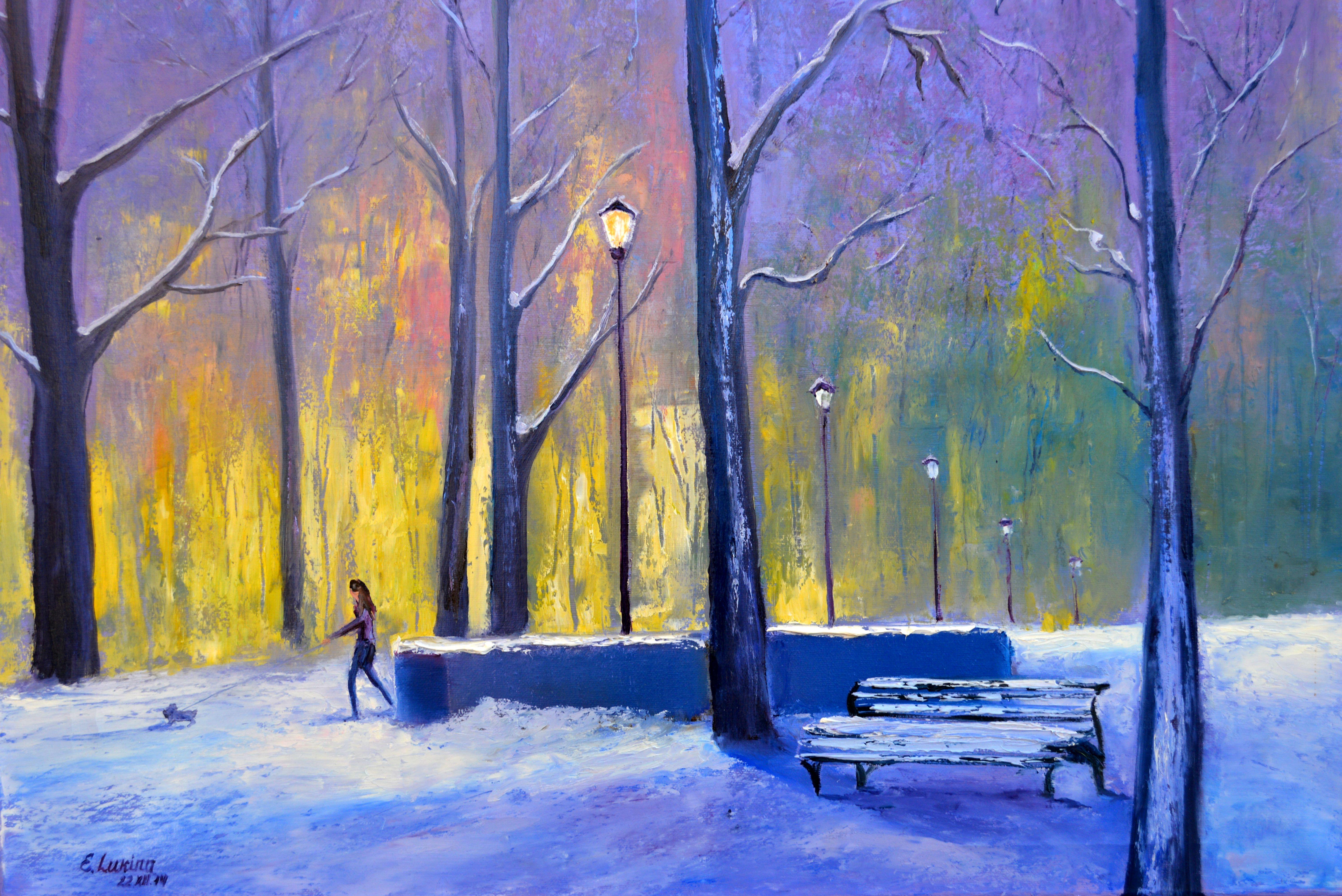 Elena Lukina Landscape Painting – WINTERVERKAUF! In Winter Park 50X70 Ölgemälde