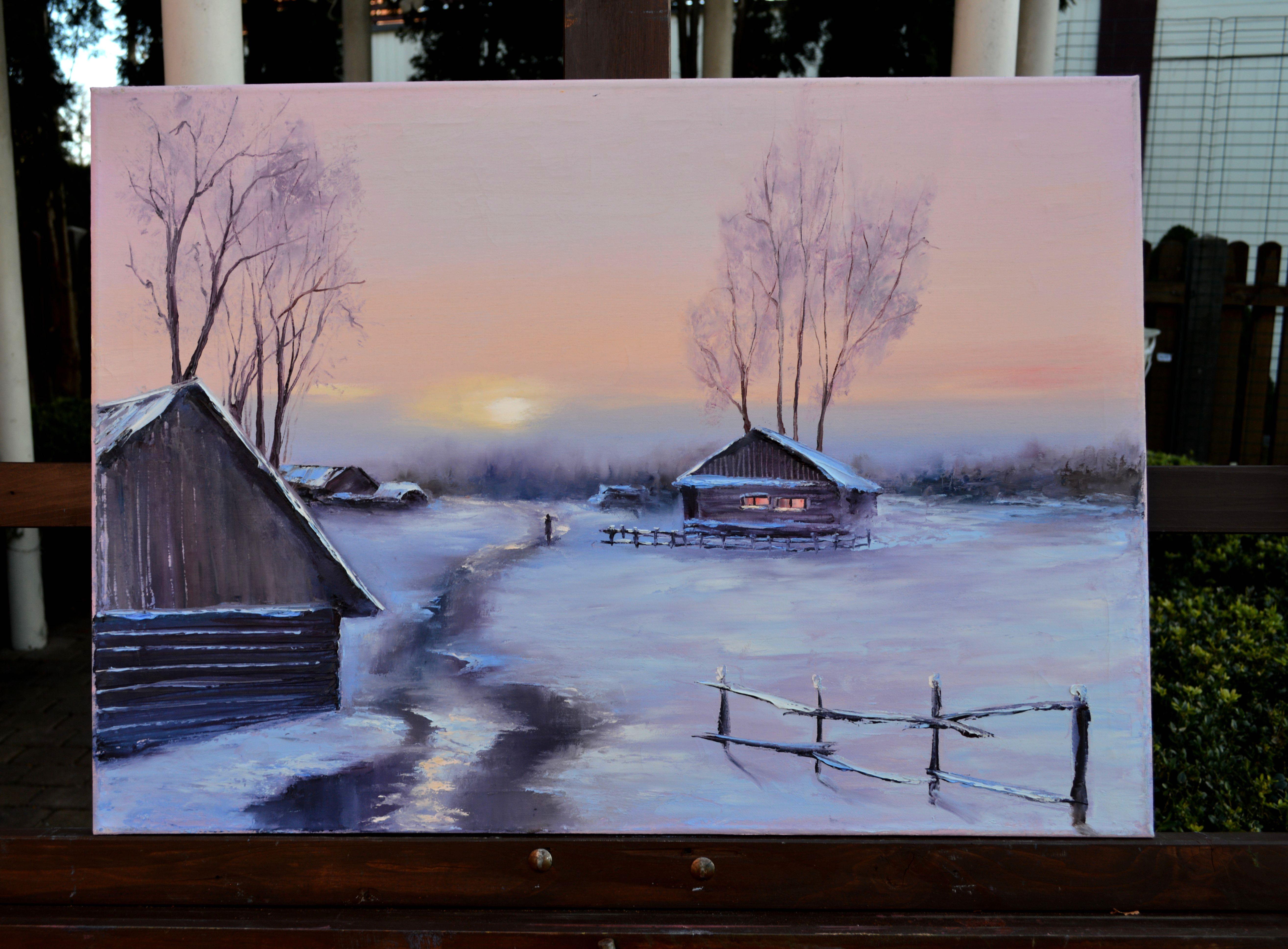 WINTER SALE! Winter evening 50X70 oil painting For Sale 6