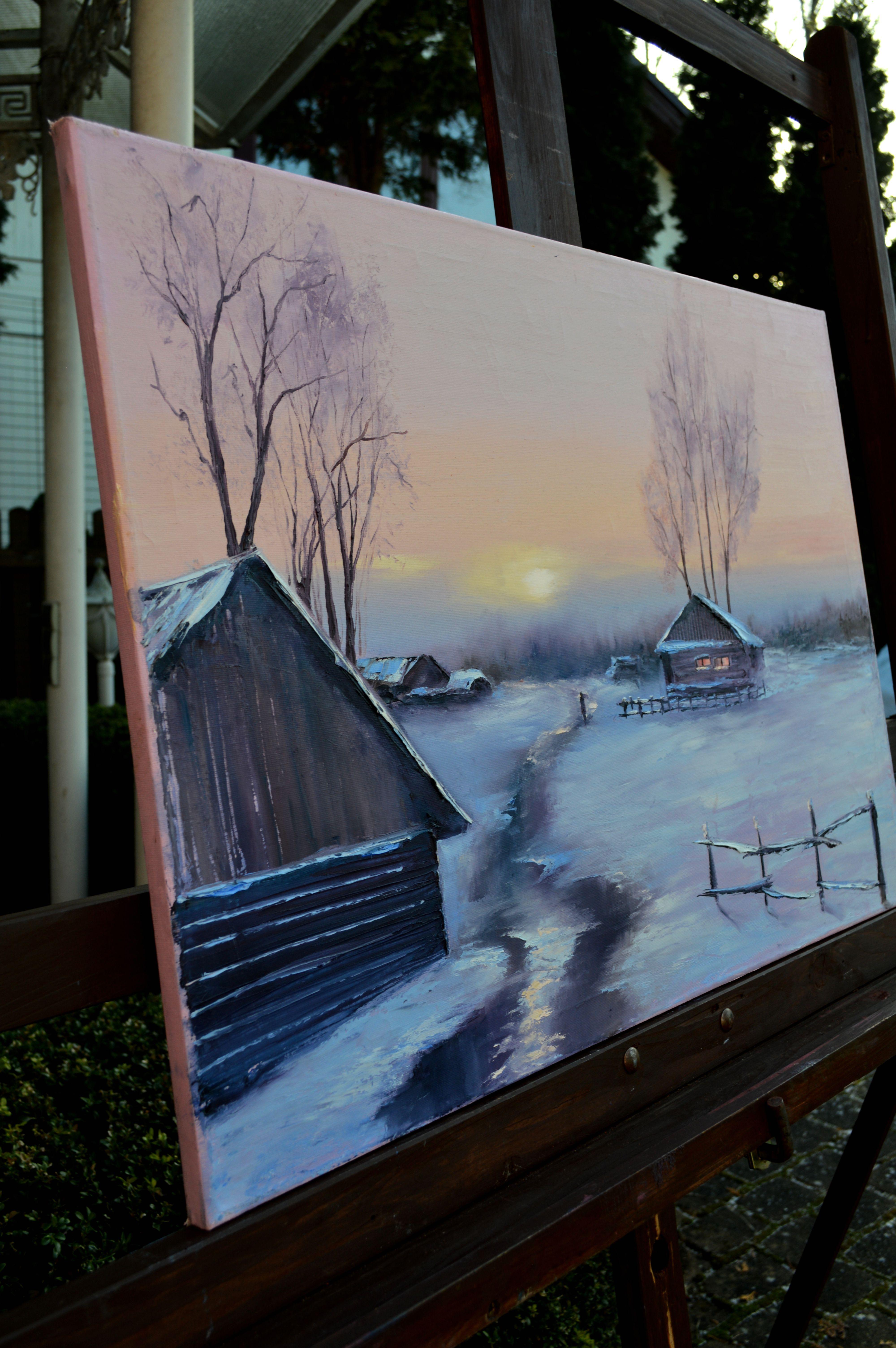 WINTER SALE! Winter evening 50X70 oil painting For Sale 7
