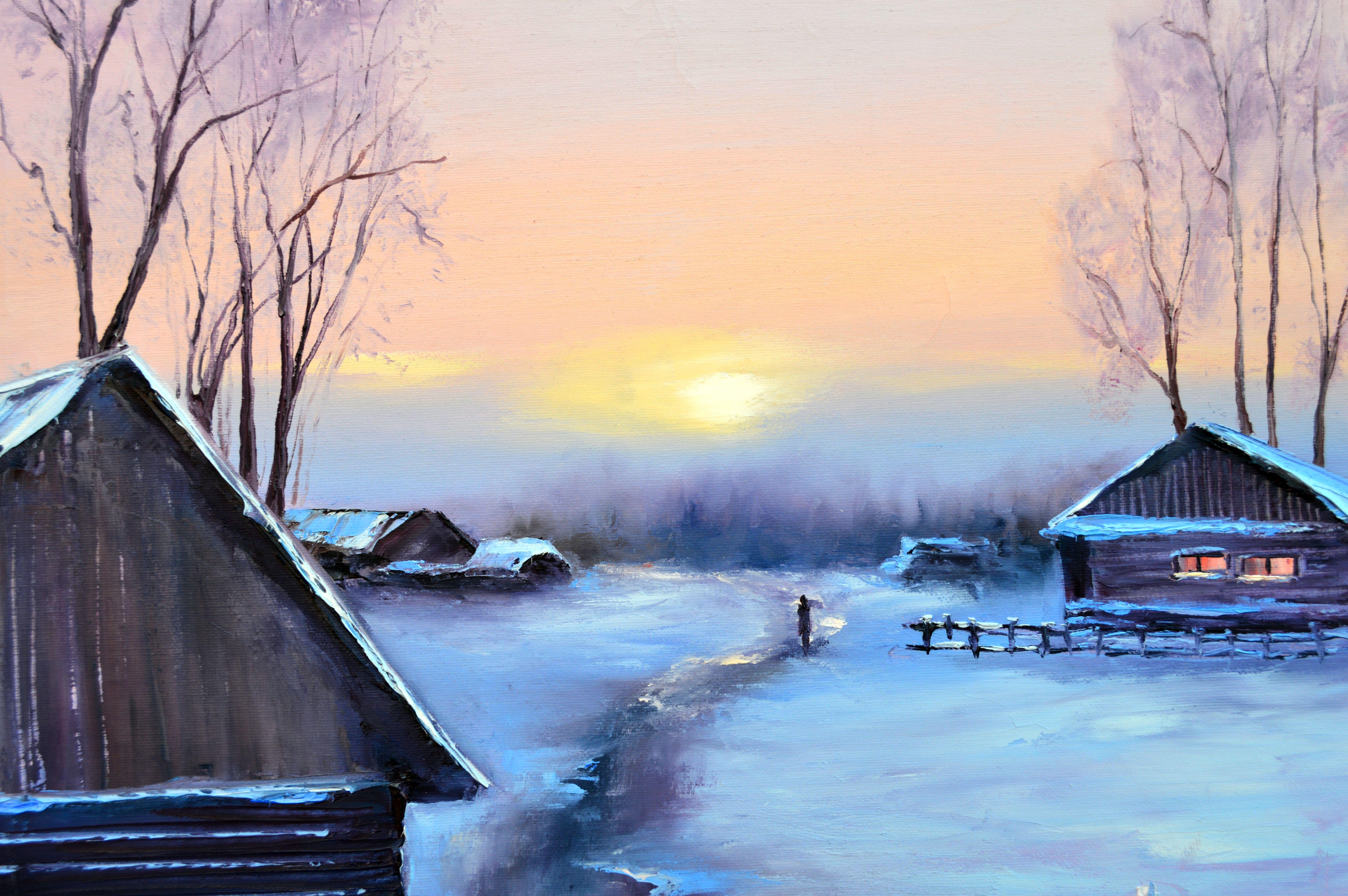 WINTER SALE! Winter evening 50X70 oil painting For Sale 11