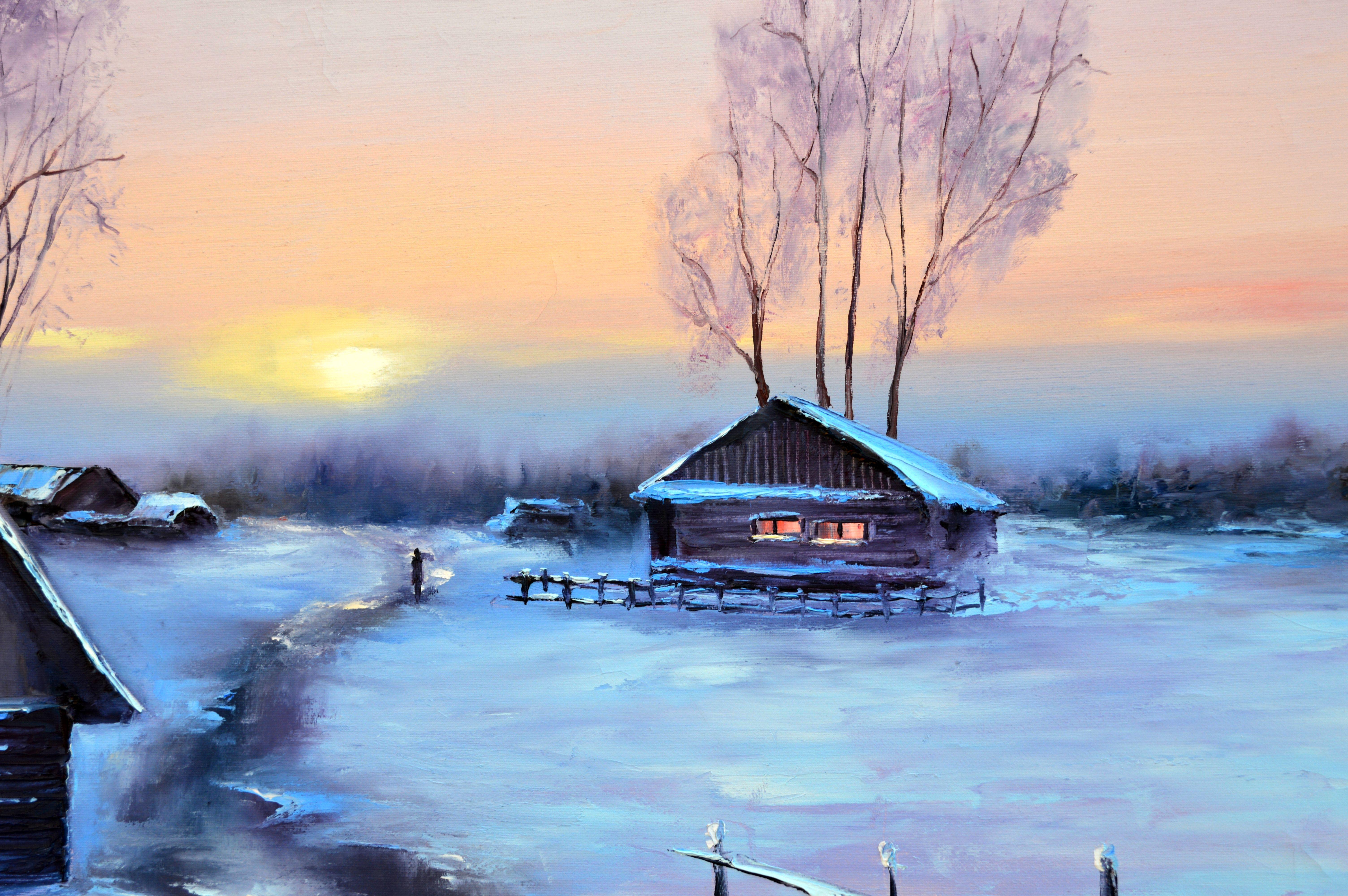 WINTER SALE! Winter evening 50X70 oil painting For Sale 12