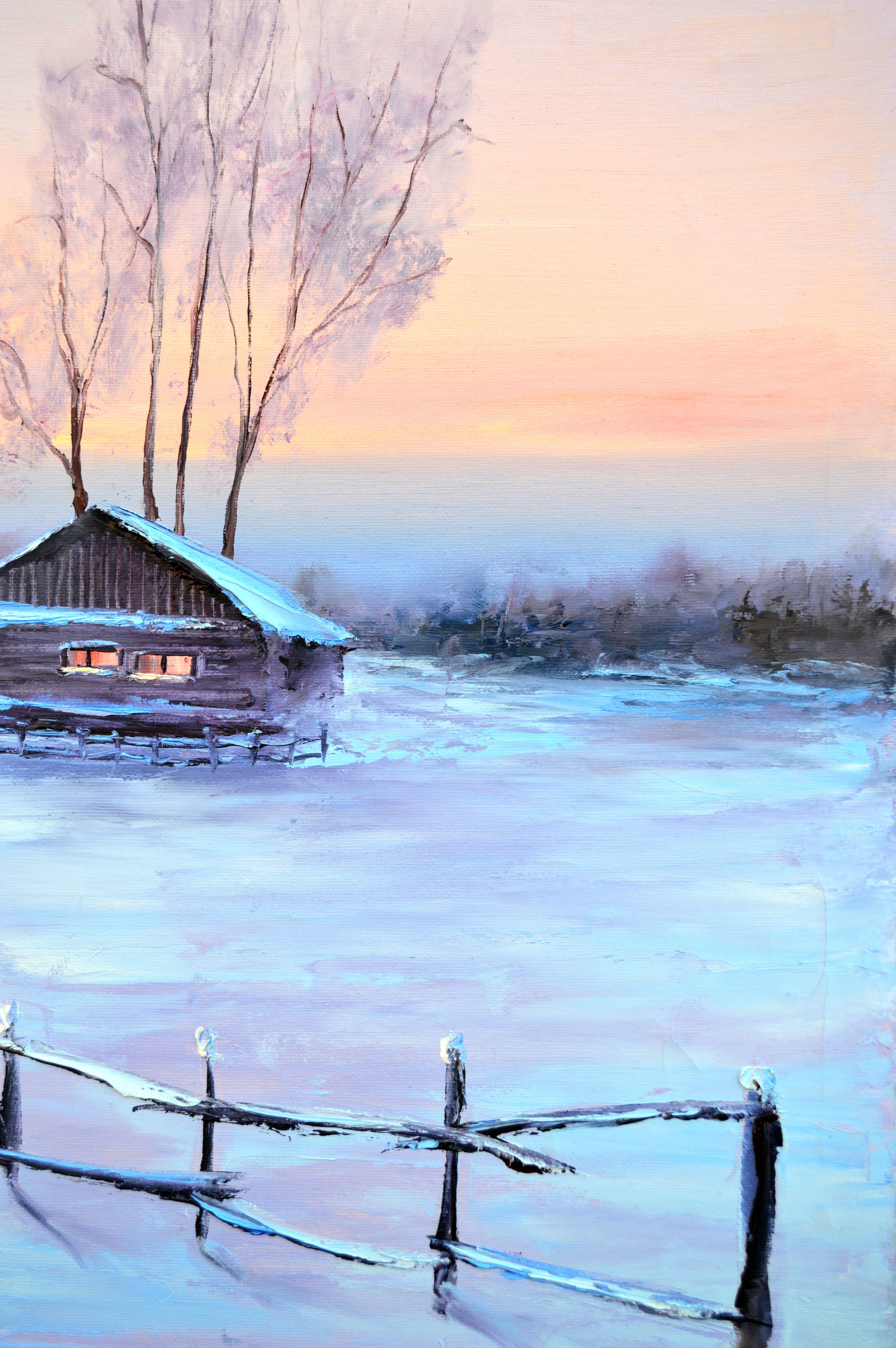 WINTER SALE! Winter evening 50X70 oil painting For Sale 13