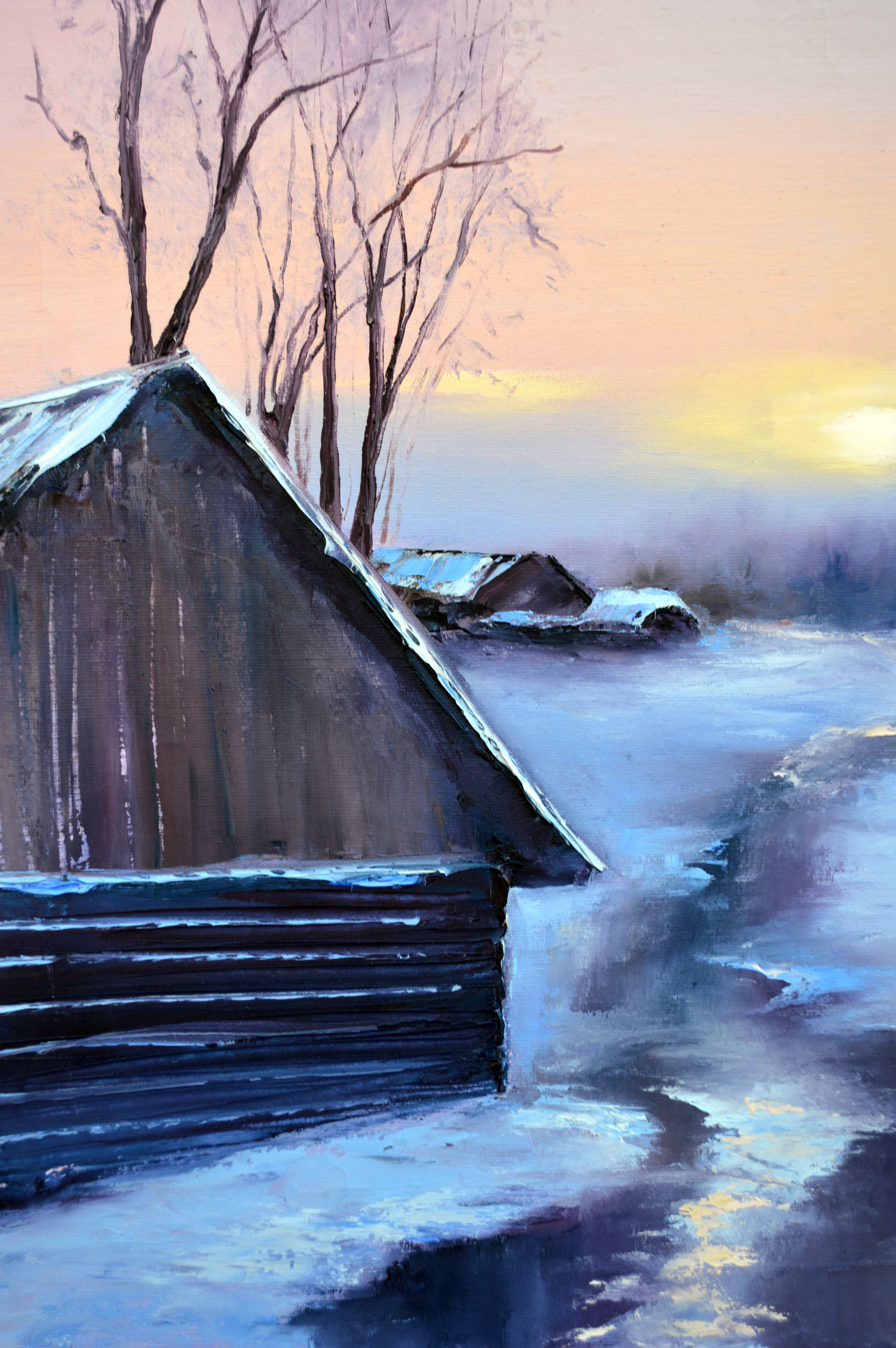 WINTER SALE! Winter evening 50X70 oil painting For Sale 14