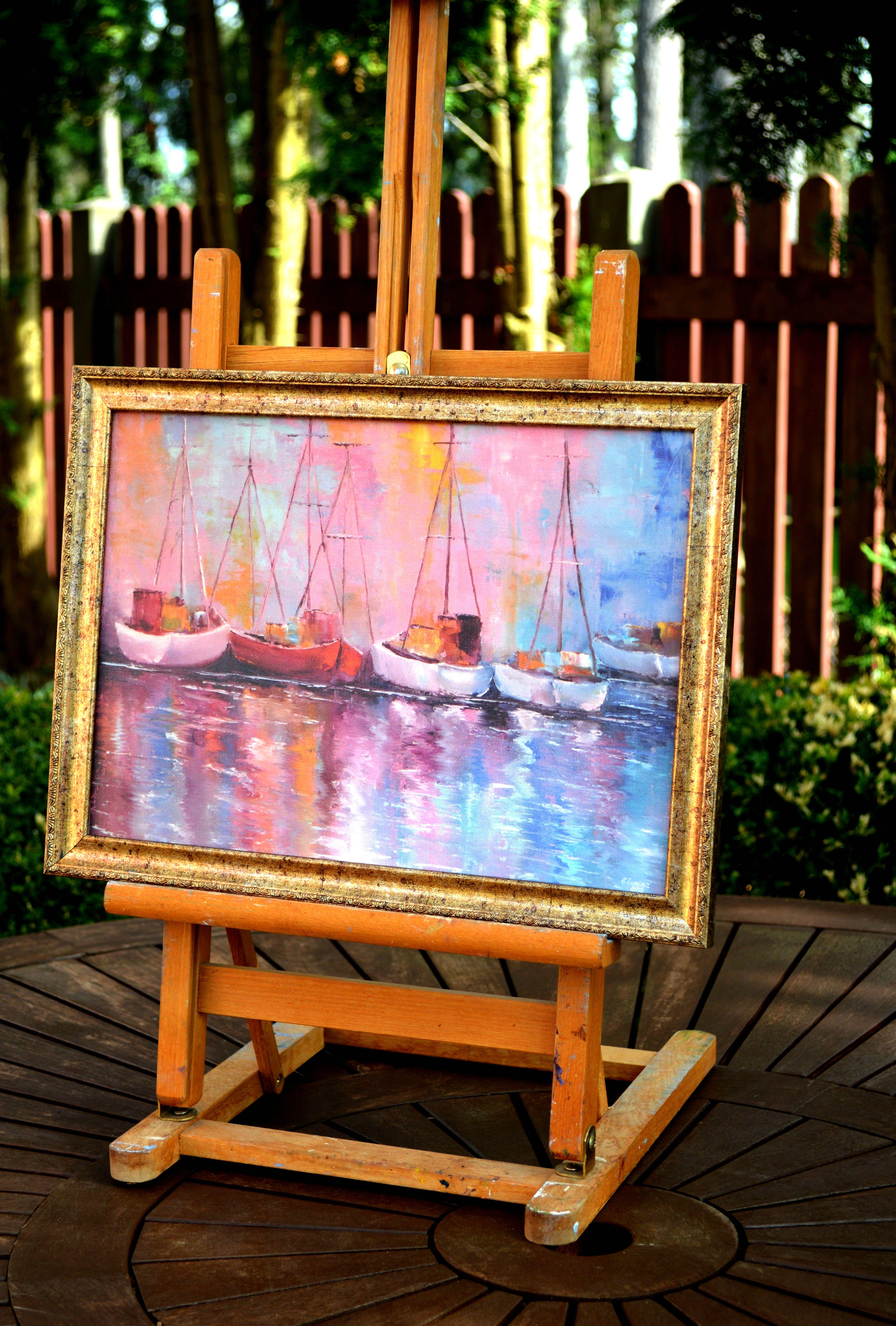 In creating this piece, I aimed to capture the tranquil beauty of yachts at sunset, the hues reflecting the day's end. My strokes blend expressionism with impressionism's charm, evoking a sense of calm and a whisper of adventure. I wanted to bring