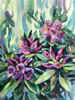  Floraison rose. Rhododendron . Peinture à l'huile originale à fleurs 