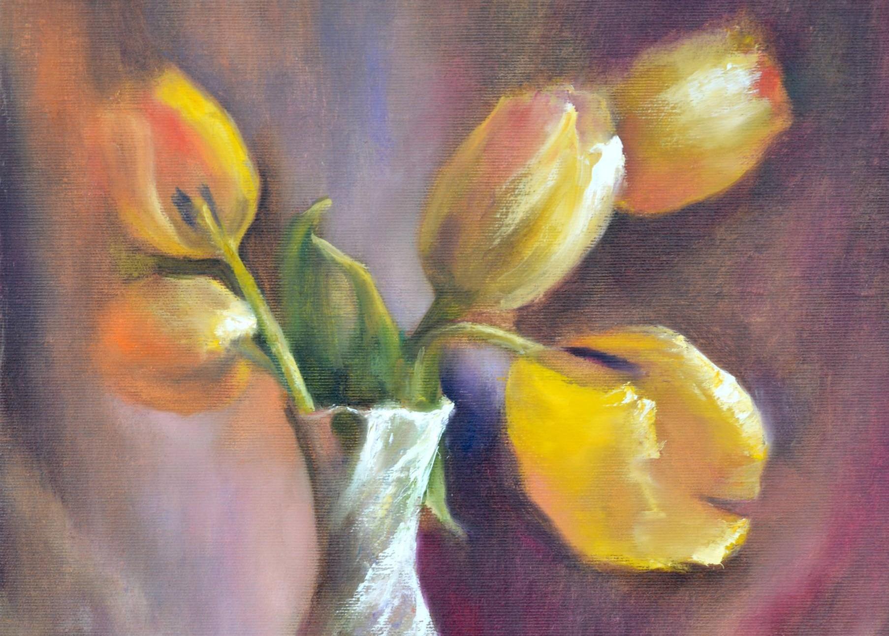 Yellow tulips - Painting by Elena Lukina