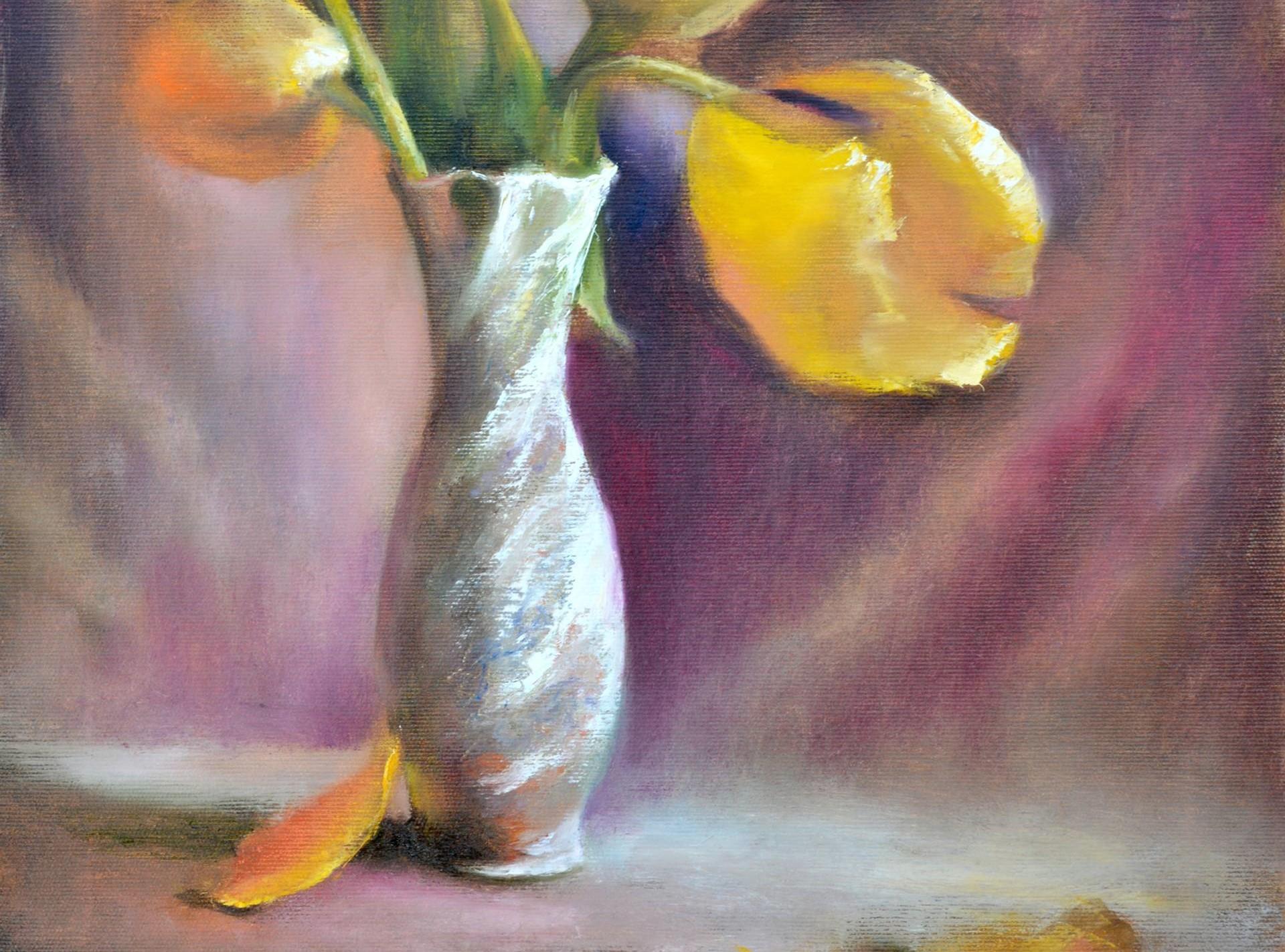 Yellow tulips - Expressionist Painting by Elena Lukina
