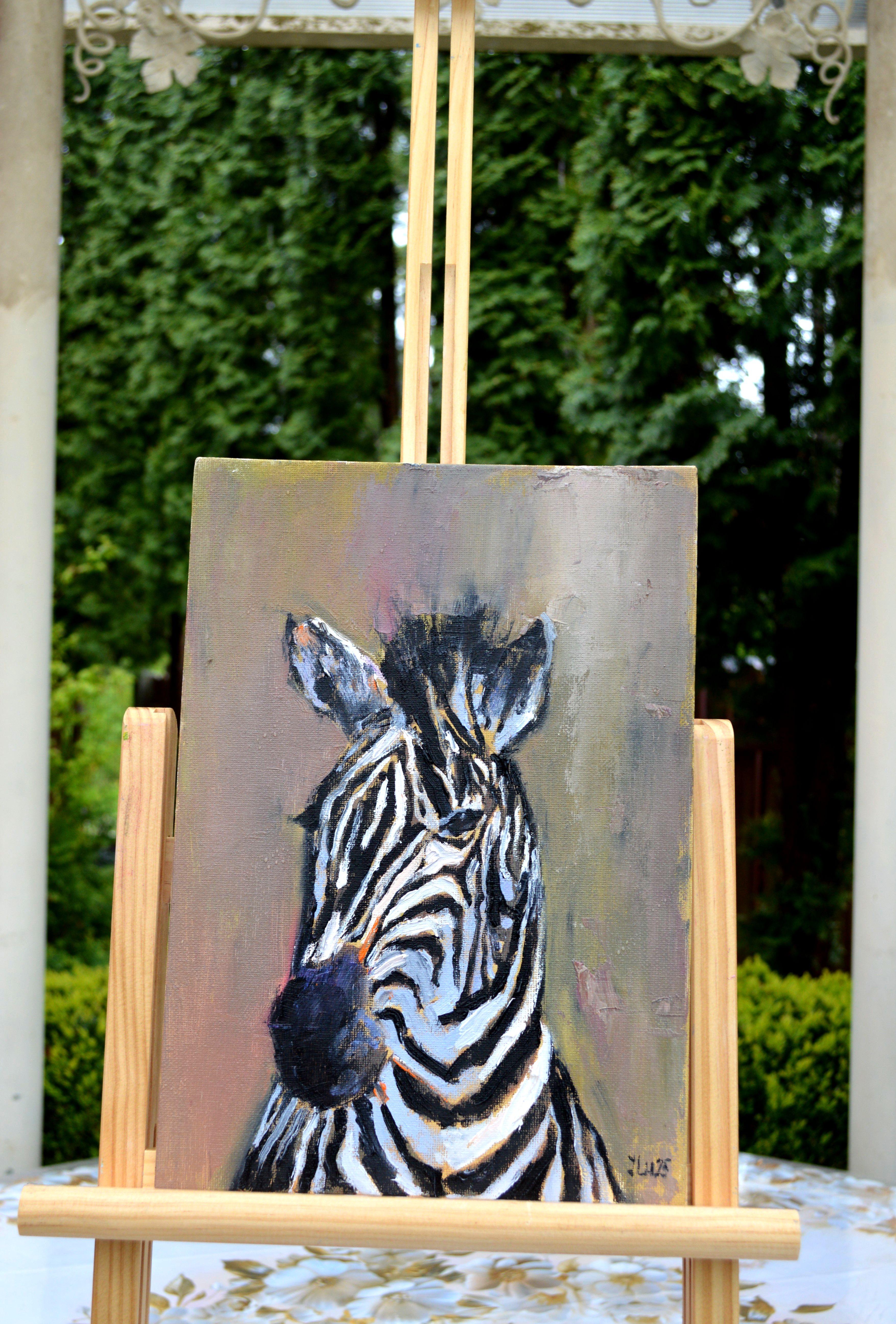 Zebra-Porträt – Painting von Elena Lukina
