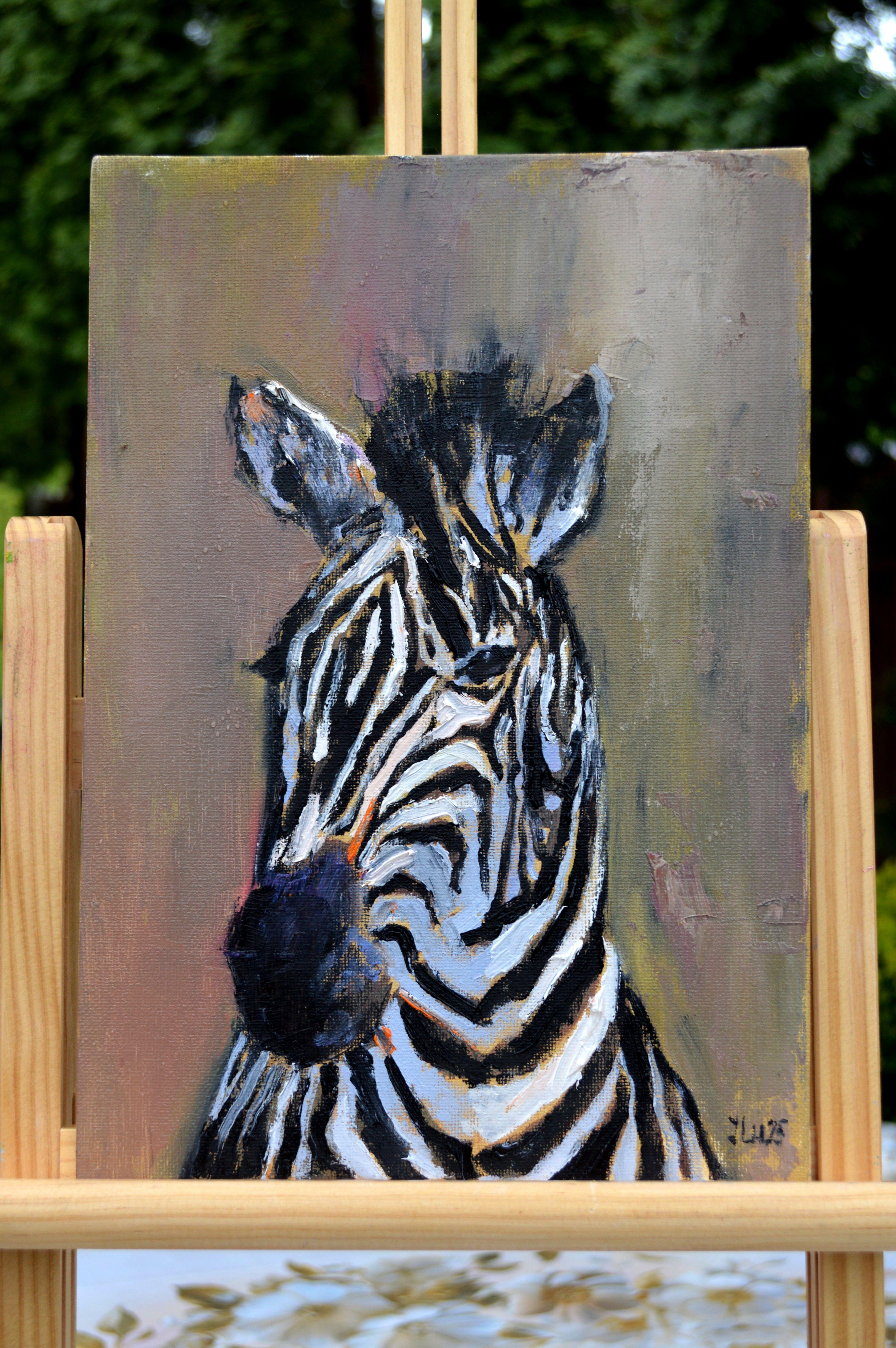 Zebra-Porträt (Expressionismus), Painting, von Elena Lukina