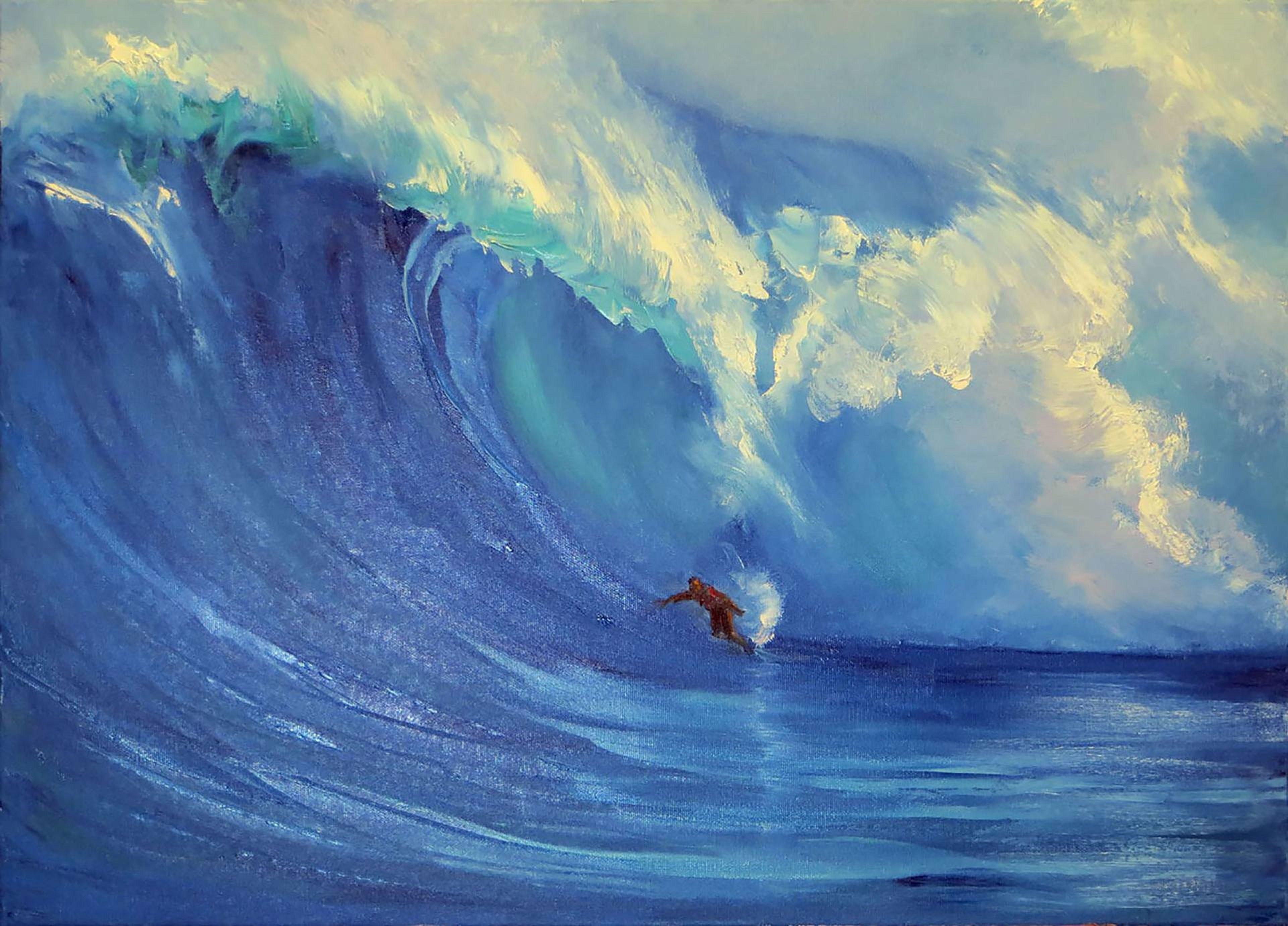Große Welle. Surfen, Gemälde, Öl auf Leinwand – Painting von Elena  Lukina