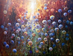 Dandelions at sunrise, Painting, Oil on Canvas