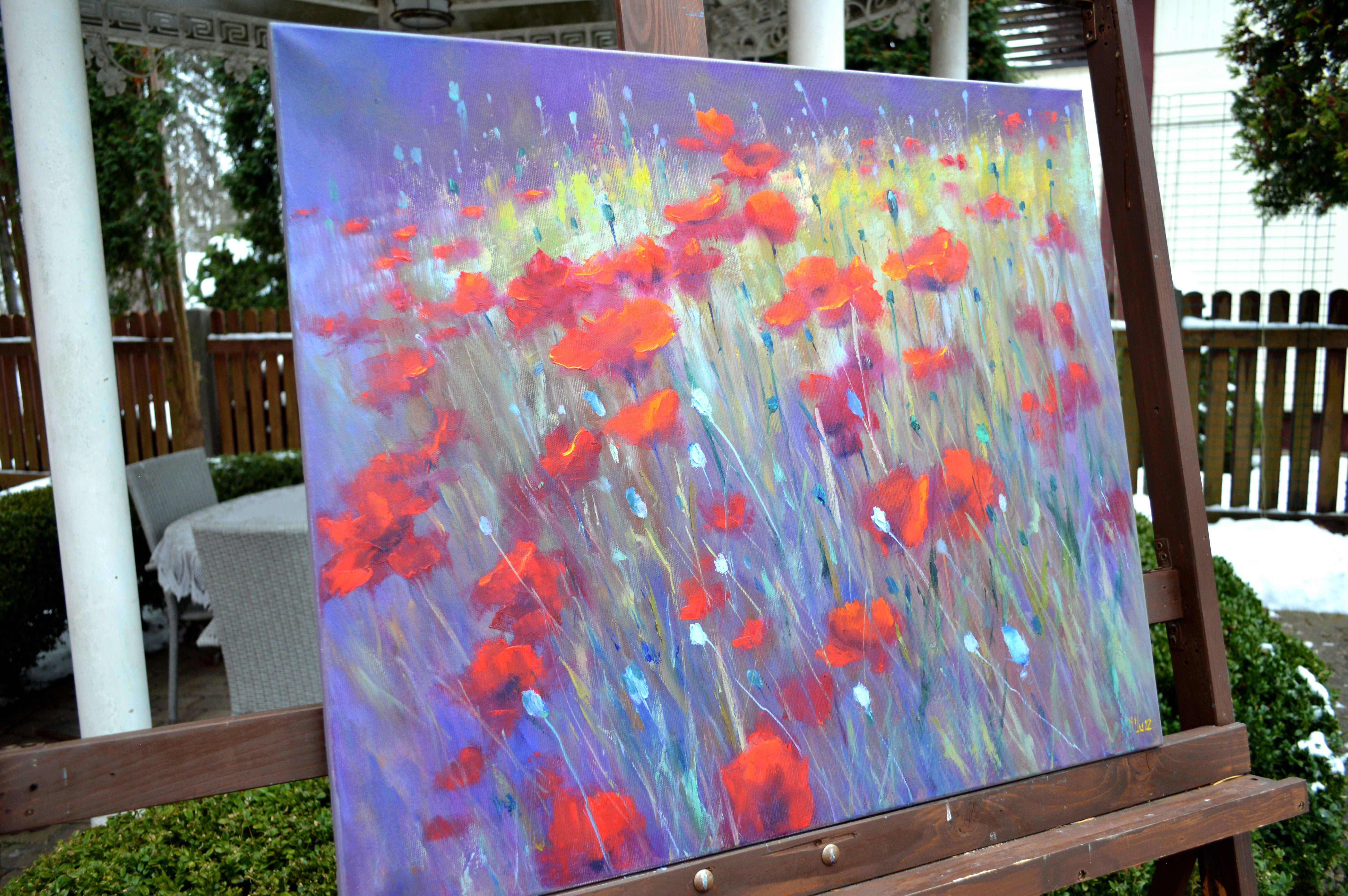 Field poppies, Painting, Oil on Canvas For Sale 3