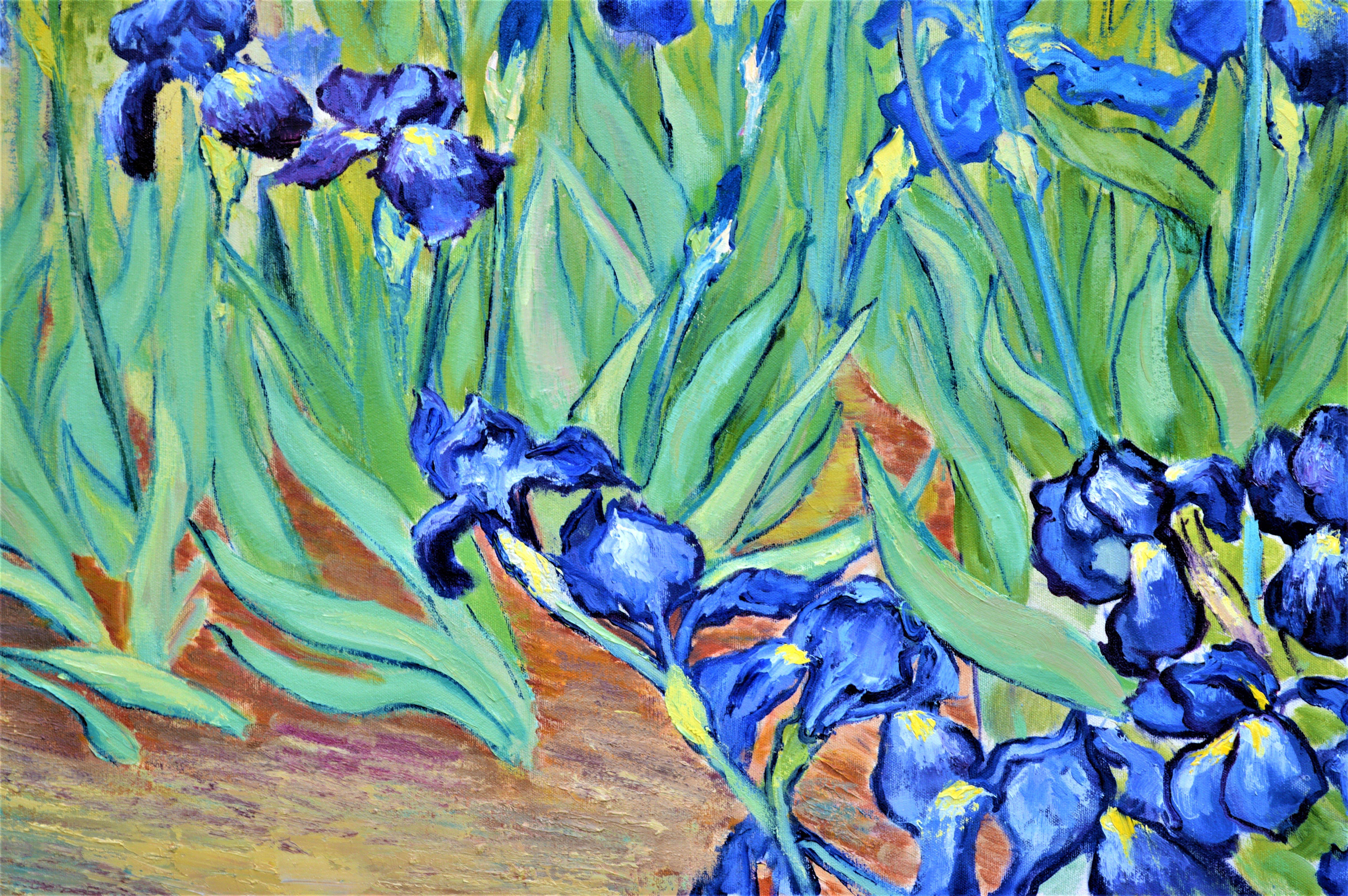Irises inspired by Van Gogh, Painting, Oil on Canvas For Sale 1