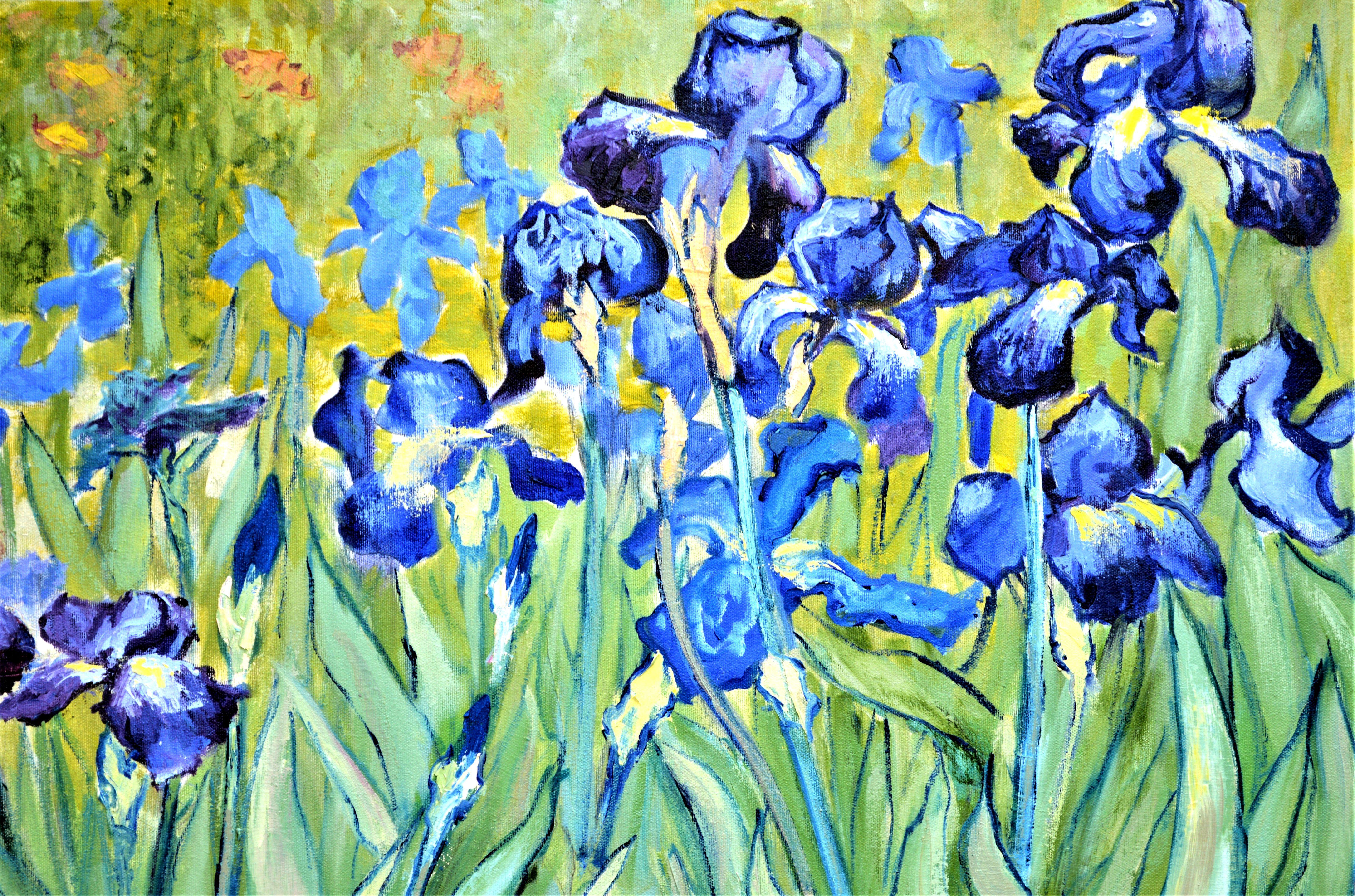 Irises inspired by Van Gogh, Painting, Oil on Canvas For Sale 3