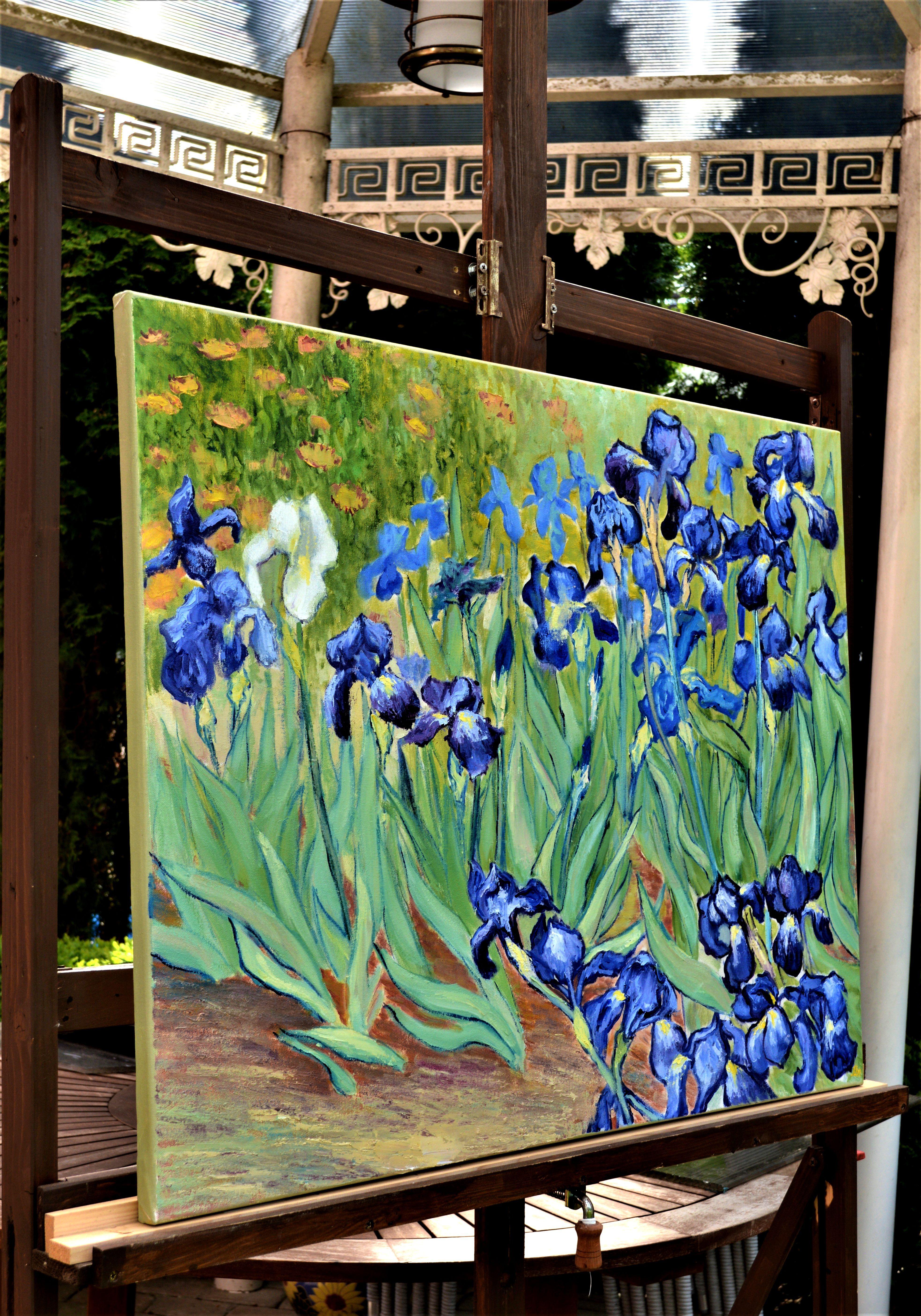Irises inspired by Van Gogh, Painting, Oil on Canvas For Sale 4