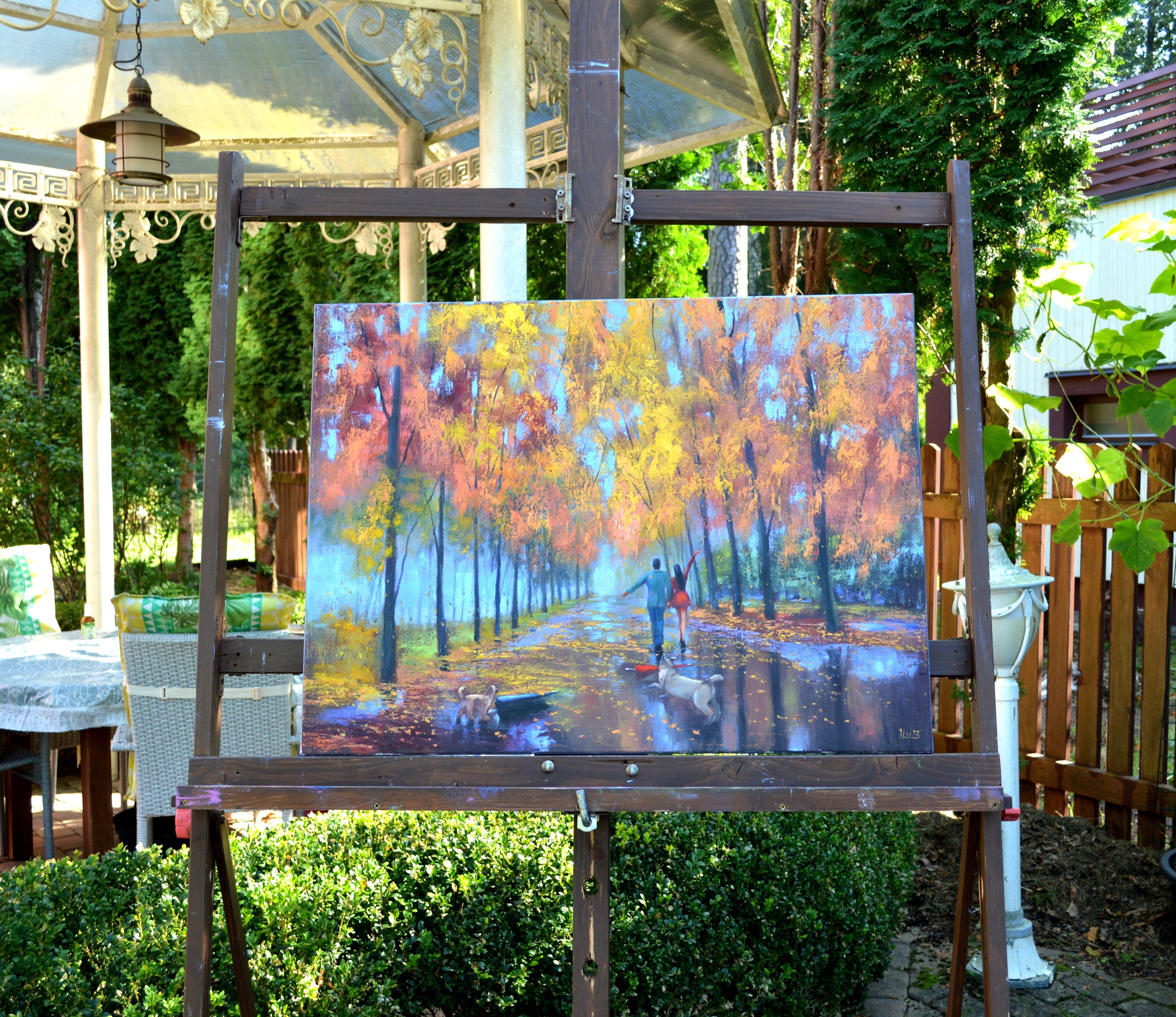 Amor y paraguas, Pintura, Gouache sobre lienzo - Painting Expresionista de Elena  Lukina