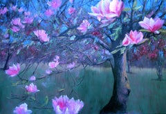 Magnolia in bloom, Painting, Oil on Canvas