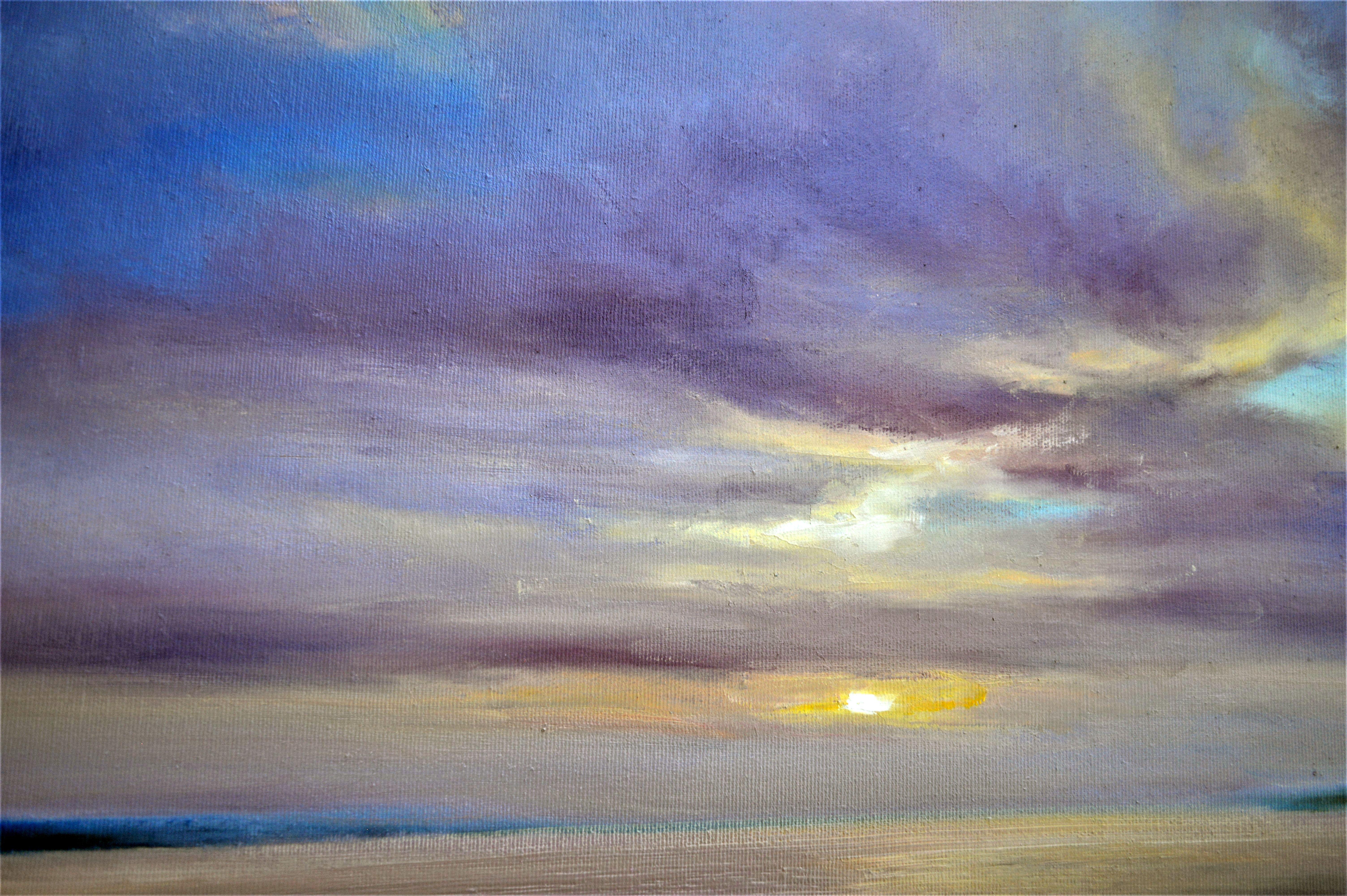 Puesta de sol rosa junto al río, Pintura, Óleo sobre lienzo - Painting Expresionista de Elena  Lukina