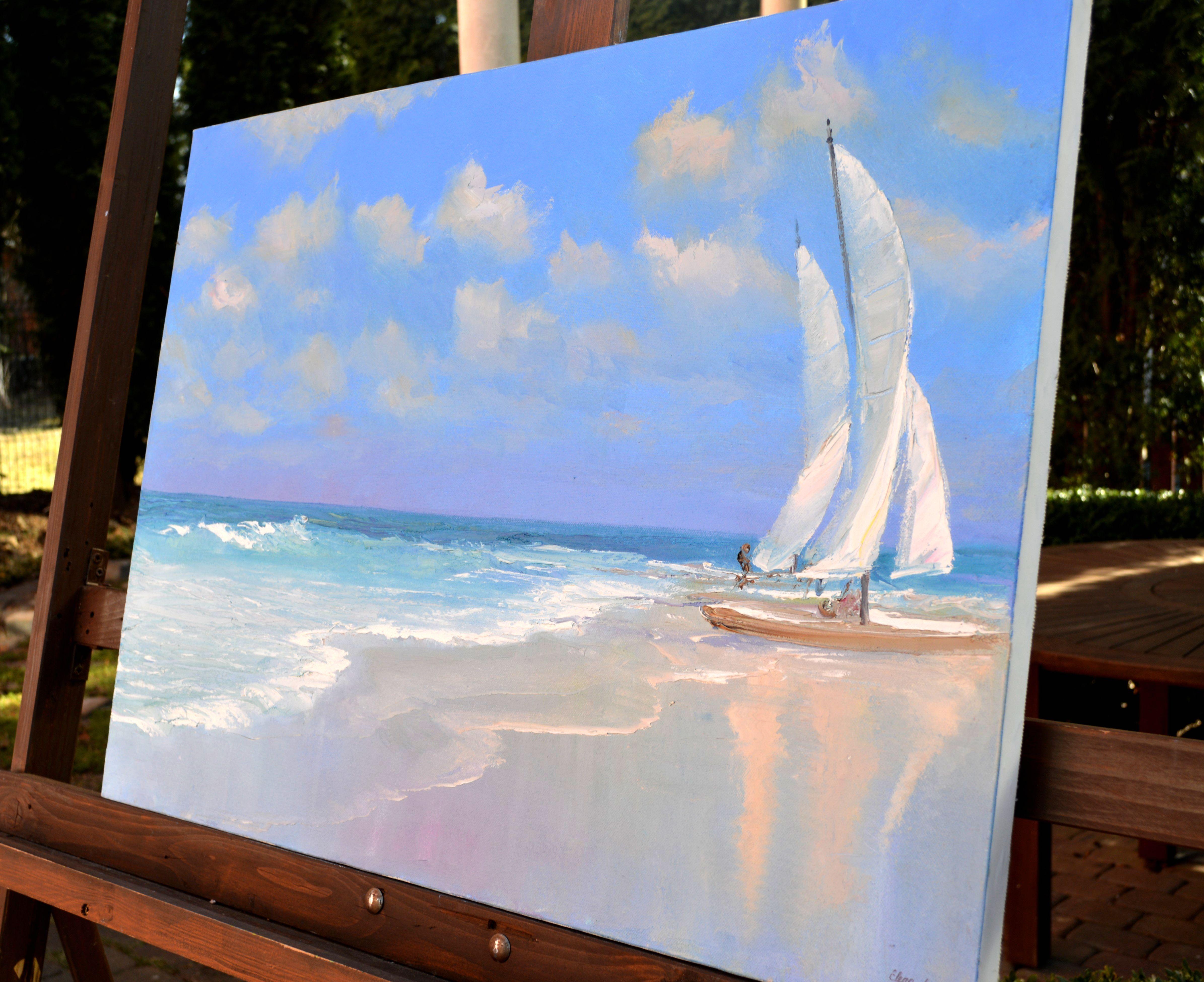 Sea. Sailboat, Painting, Oil on Canvas For Sale 4