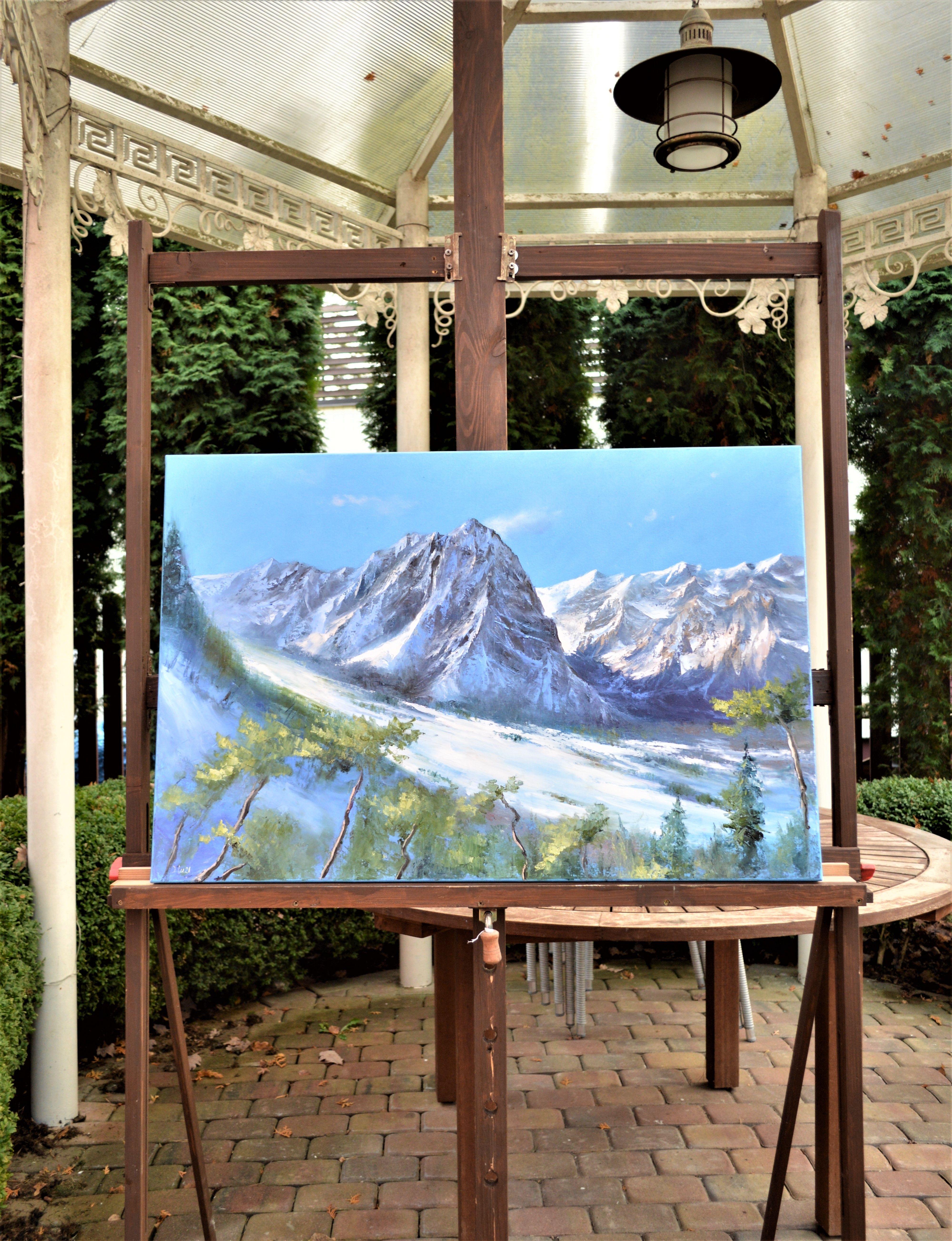 Ski slope, Painting, Oil on Canvas For Sale 1