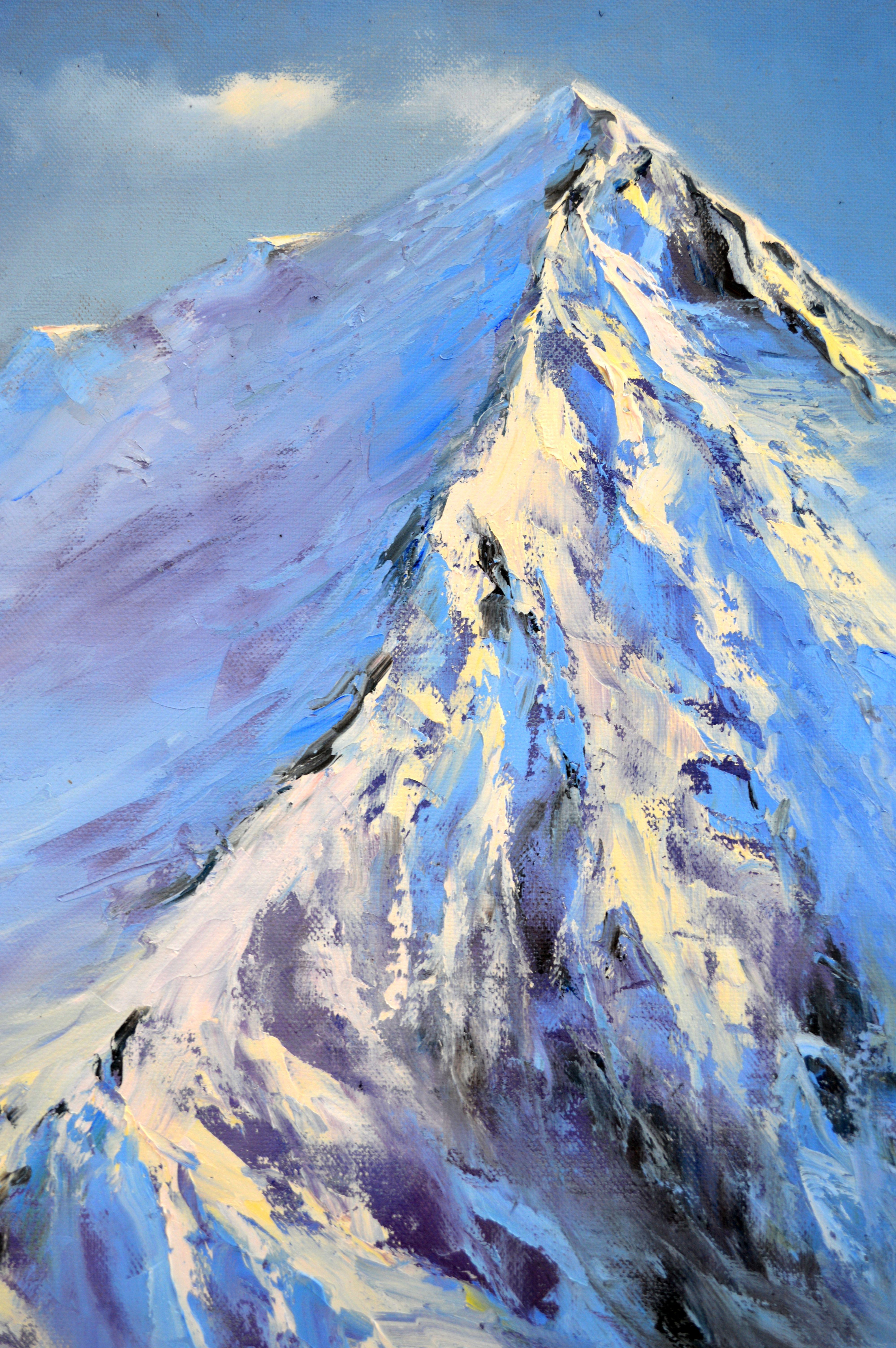 Snow peaks, Painting, Oil on Canvas For Sale 1