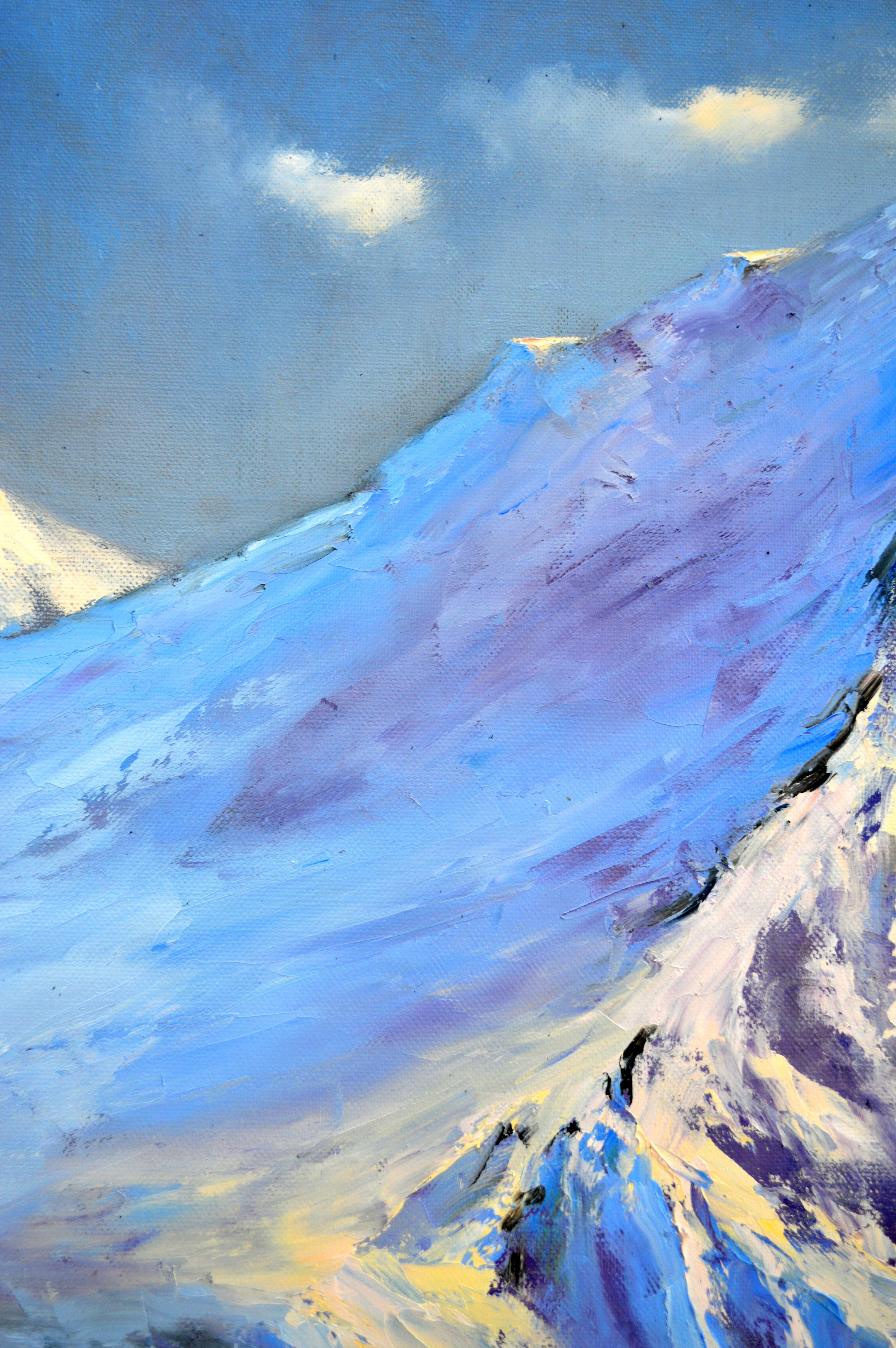 Snow peaks, Painting, Oil on Canvas For Sale 2