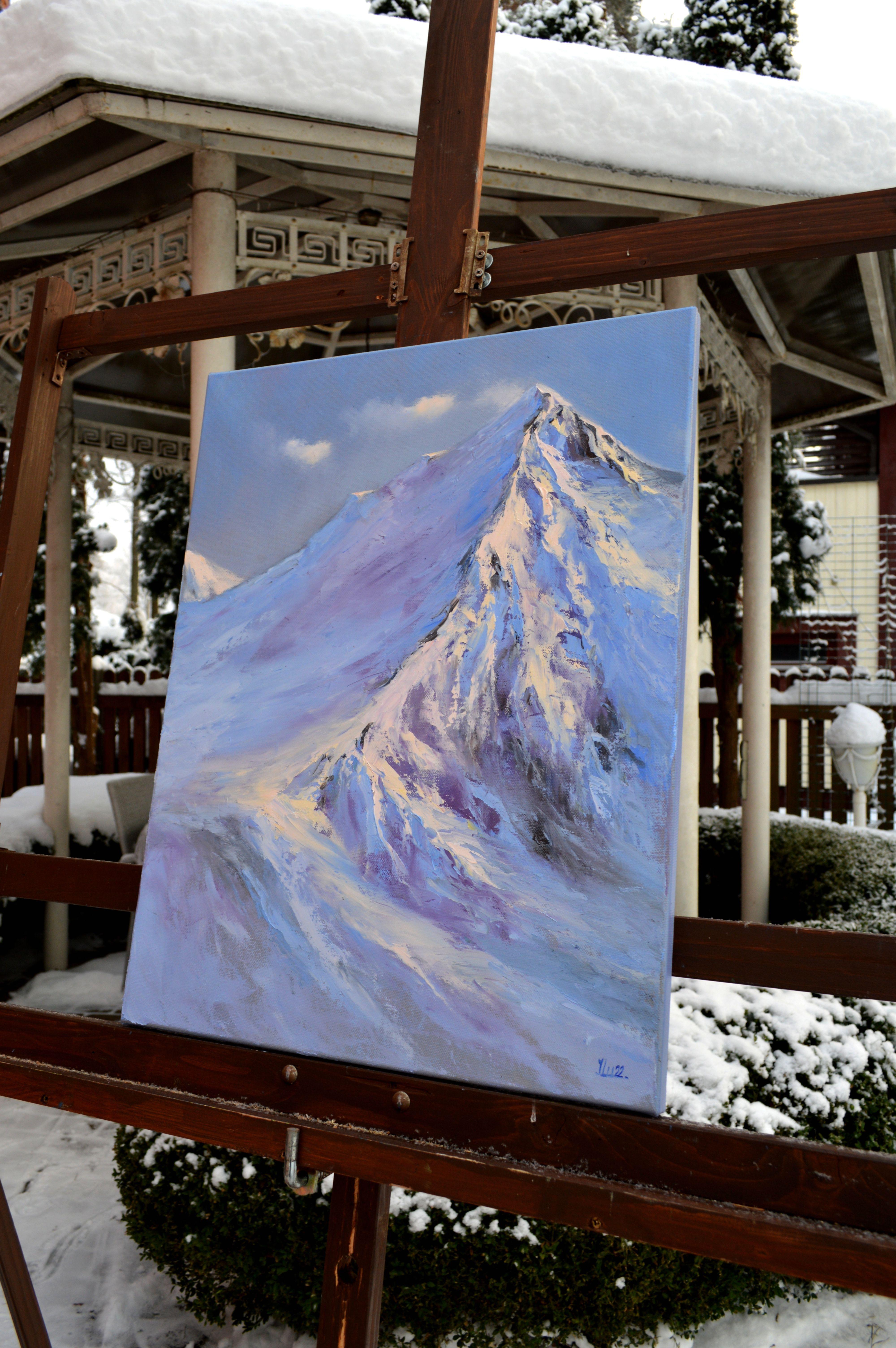 Snow peaks, Painting, Oil on Canvas For Sale 4