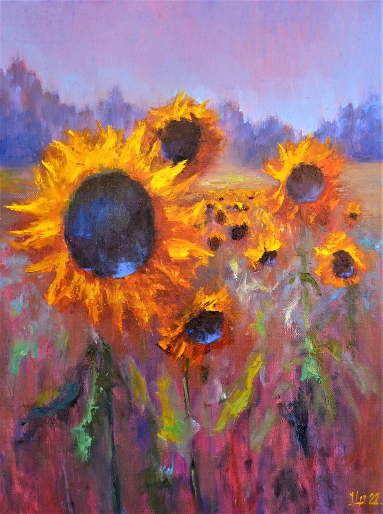 Peinture de tournesol, peinture à l'huile originale sur toile, art
