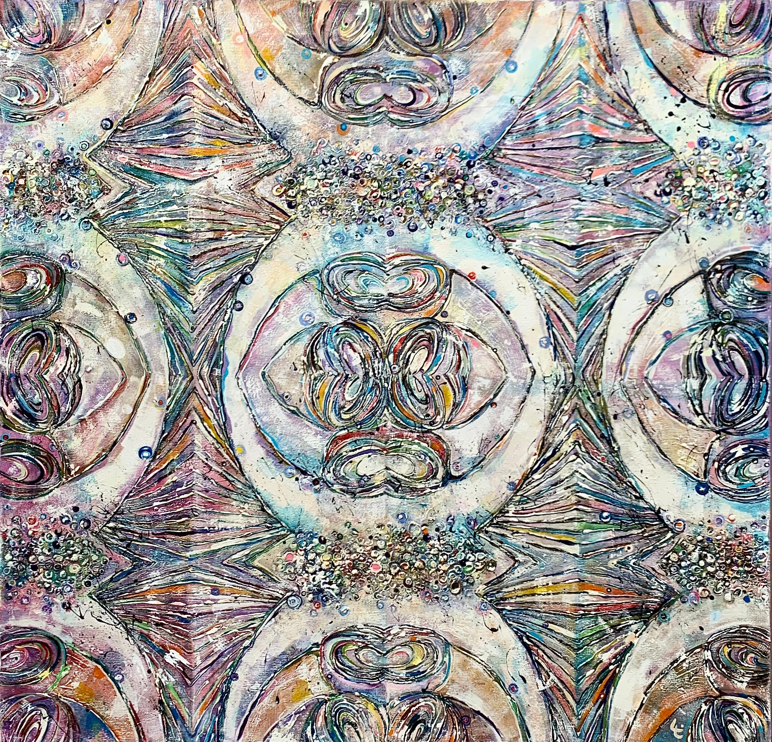 "Kaleidoscope" Abstract Acrylic Painting 39" x 38" inch by Elena Lyapina