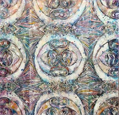 Abstraktes Acrylgemälde „Kaleidoscope“ 39" x 38" Zoll von Elena Lyapina