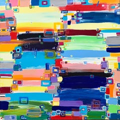 Abstraktes Acrylgemälde „Kvadratiki“ 31,5" x 31,5" Zoll von Elena Lyapina