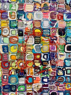 "Quadratic Cells" Abstract Acrylic Painting 27.5" x 27.5" inch by Elena Lyapina