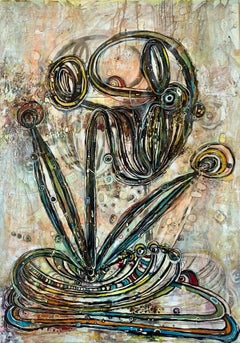 Peinture à l'acrylique abstraite « R Flower » de 39" x 28" pouces par Elena Lyapina