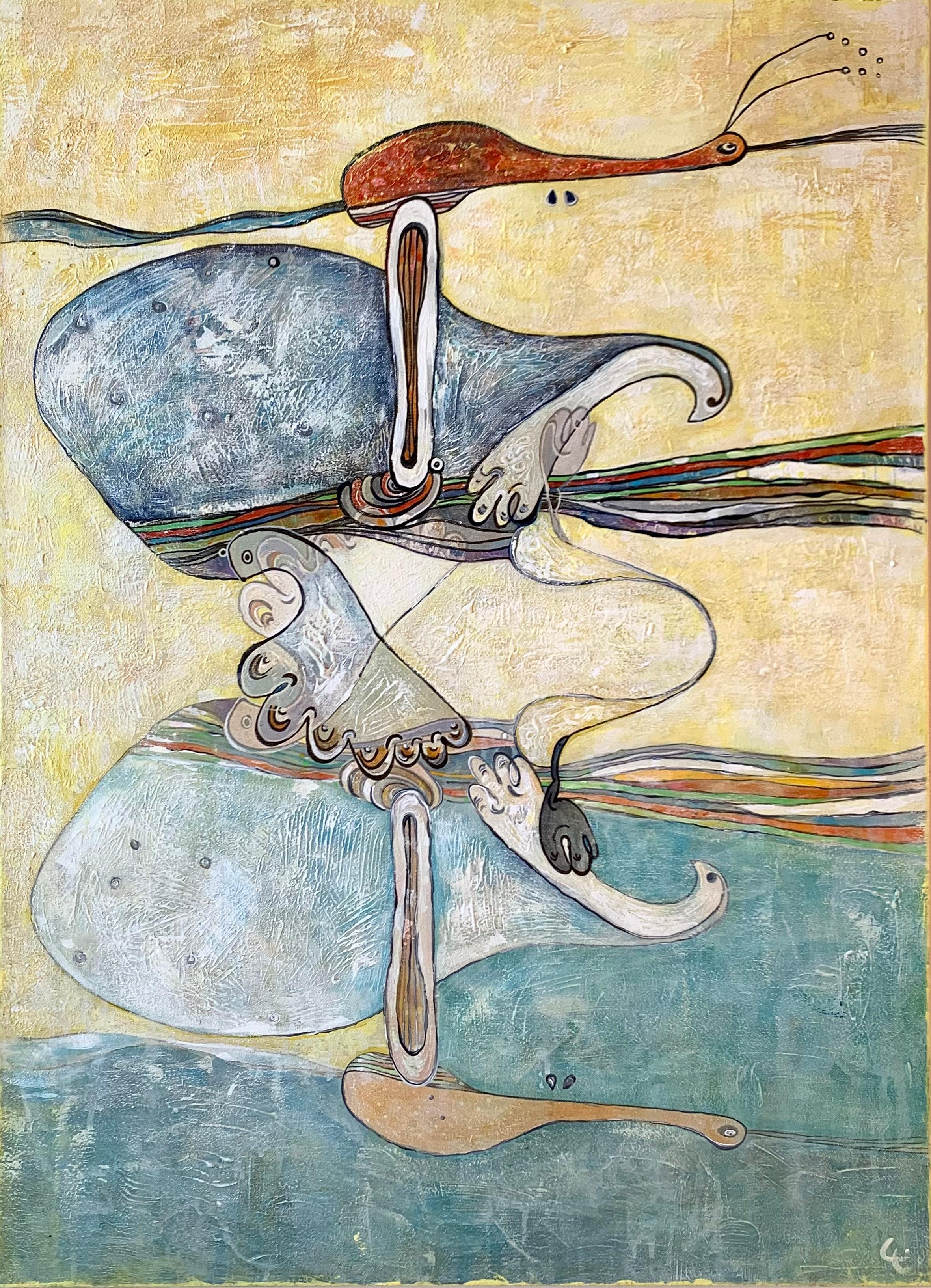 "Ulitki" Abstrakte Acrylmalerei 39" x 27,5" Zoll von Elena Lyapina 1