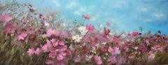 Vintage Big bush of cosmos flowers - Oil Painting by Elena Mardashova - 2020