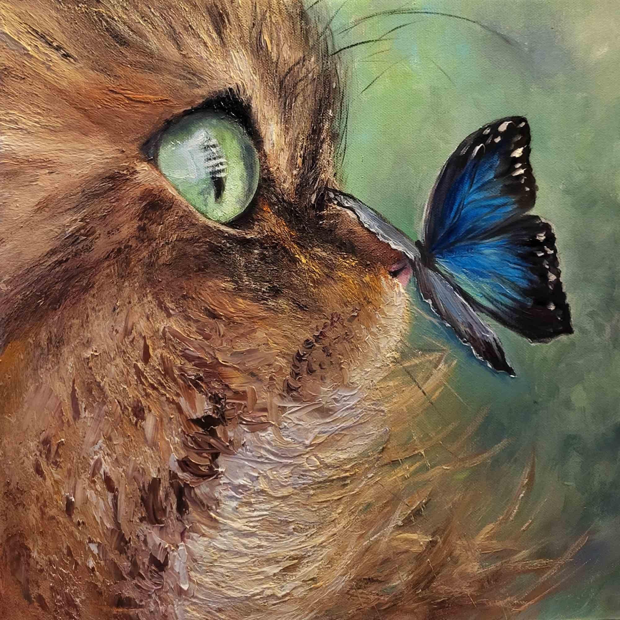 Gato" - Óleo original sobre lienzo 40 x 40 cm, 2024. 


