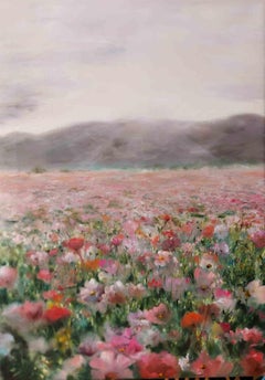 Field of Pink Flowers – Ölgemälde von Elena Mardashova – 2020